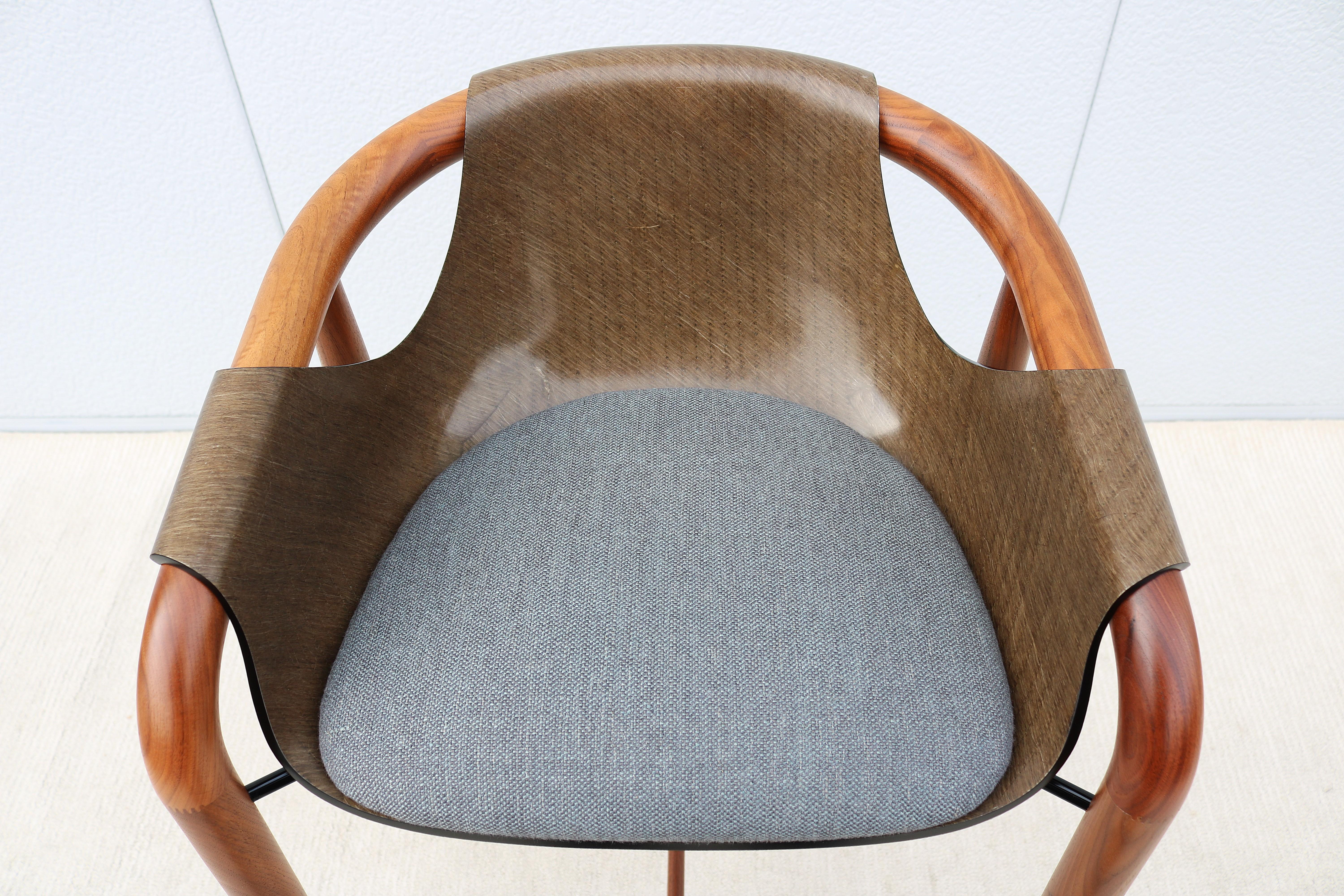 Italian Modernist Jean Philippe Nuel for Saintluc & Amura Hamac Walnut Barstool For Sale 11