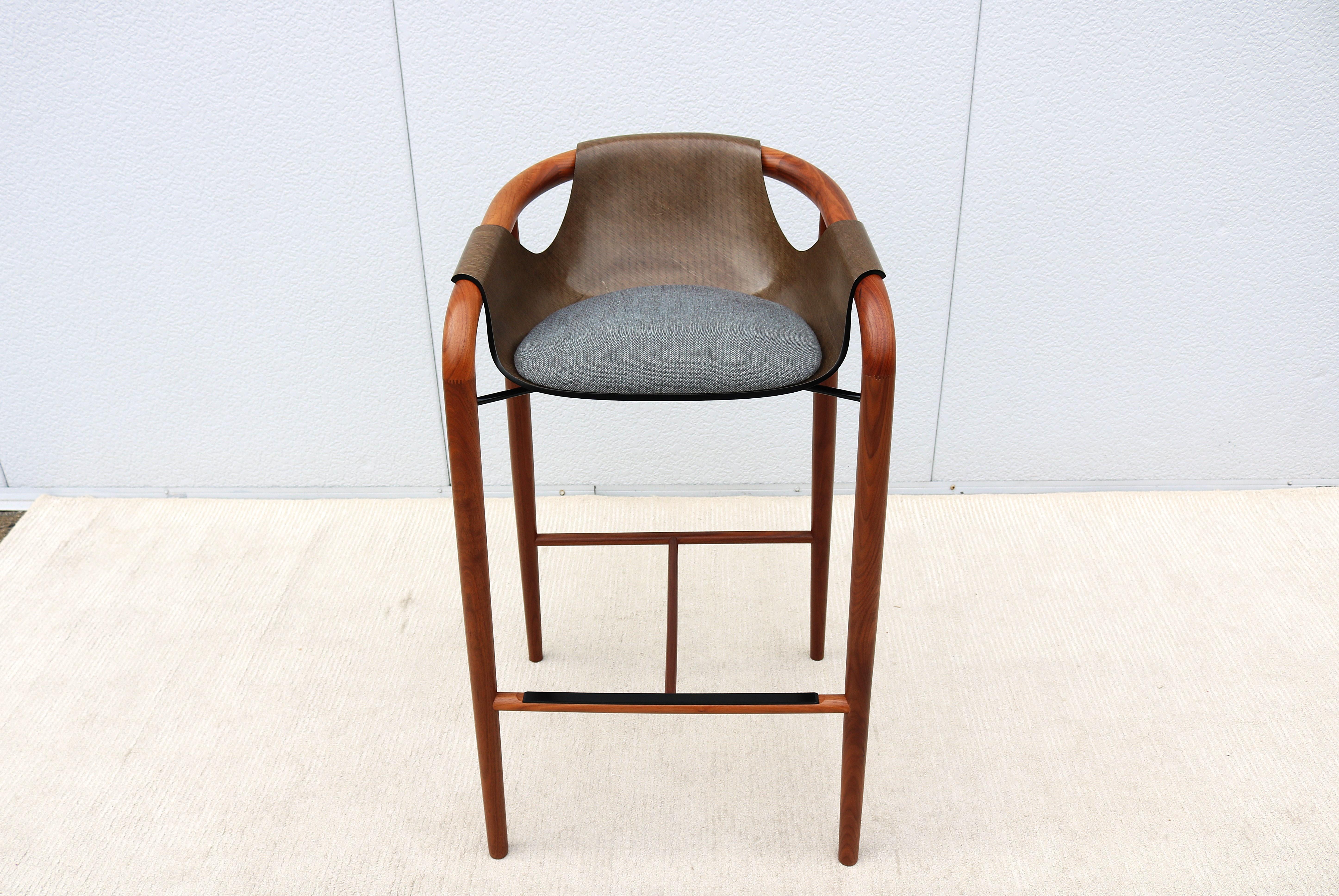 Contemporary Italian Modernist Jean Philippe Nuel for Saintluc & Amura Hamac Walnut Barstool For Sale