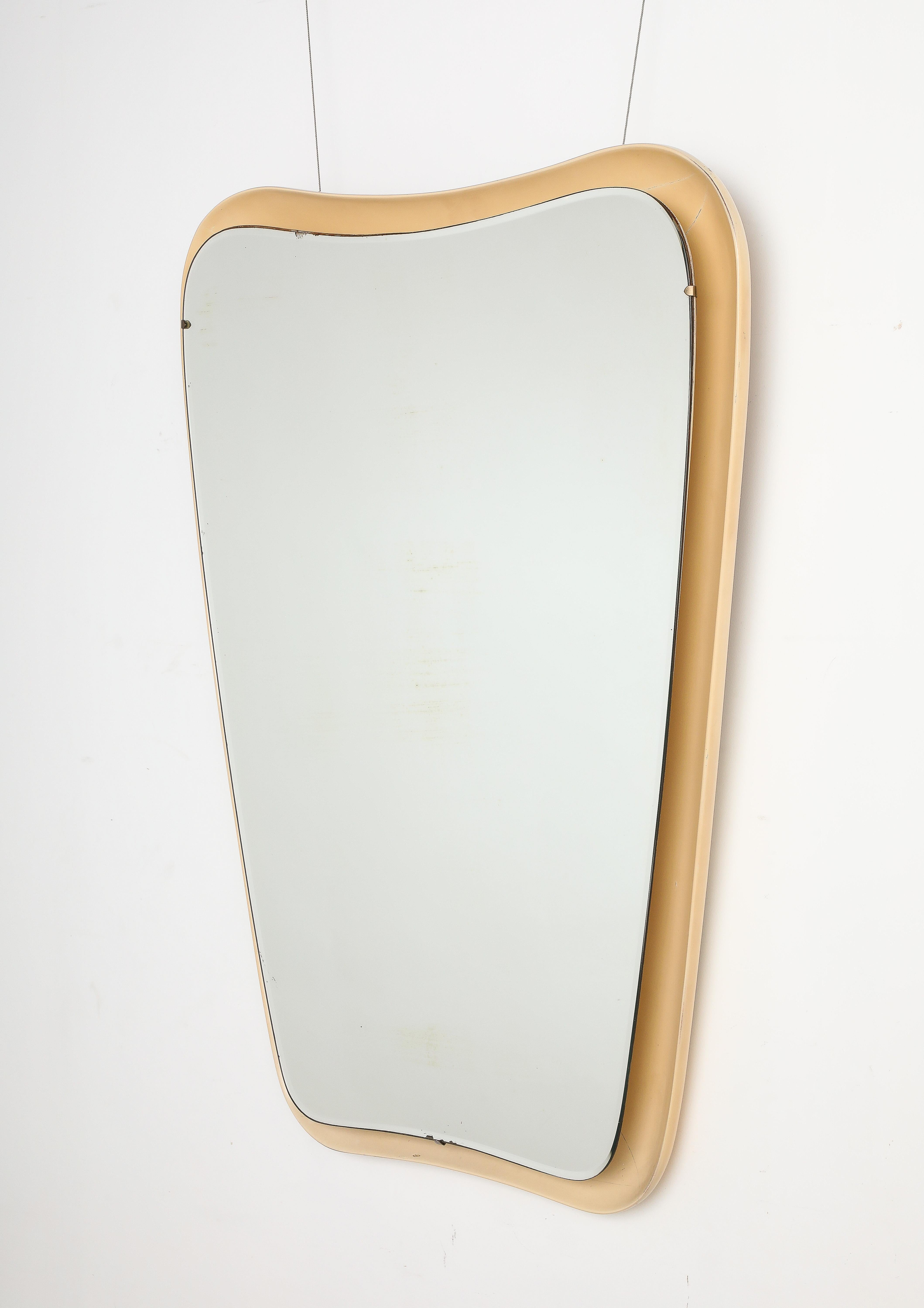 Glass Italian Modernist Lacquered Floating Wall Mirror, Italy, circa 1960  For Sale