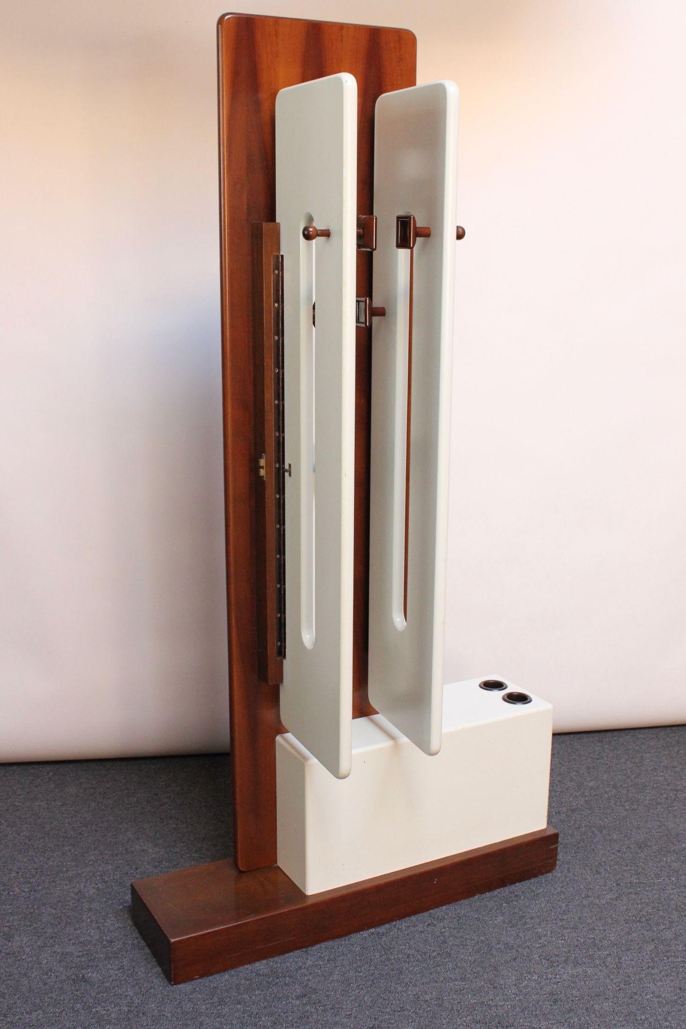 Late 20th Century Italian Modernist Lacquered Walnut and Plastic Coat Stand by Luigi Sormani For Sale