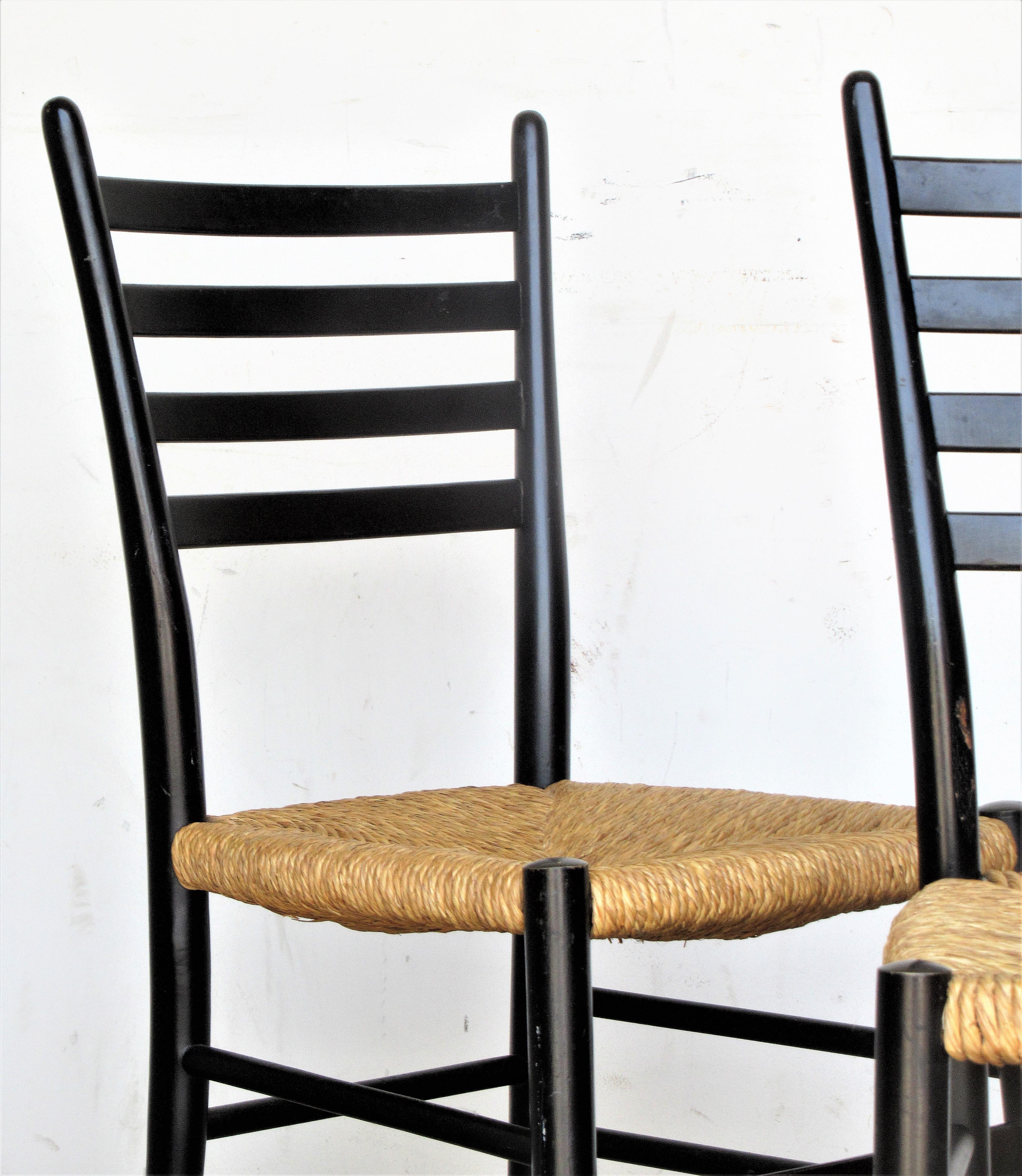 Lacquered Italian Ladder Back Chairs in the Style of Gio Ponti For Sale