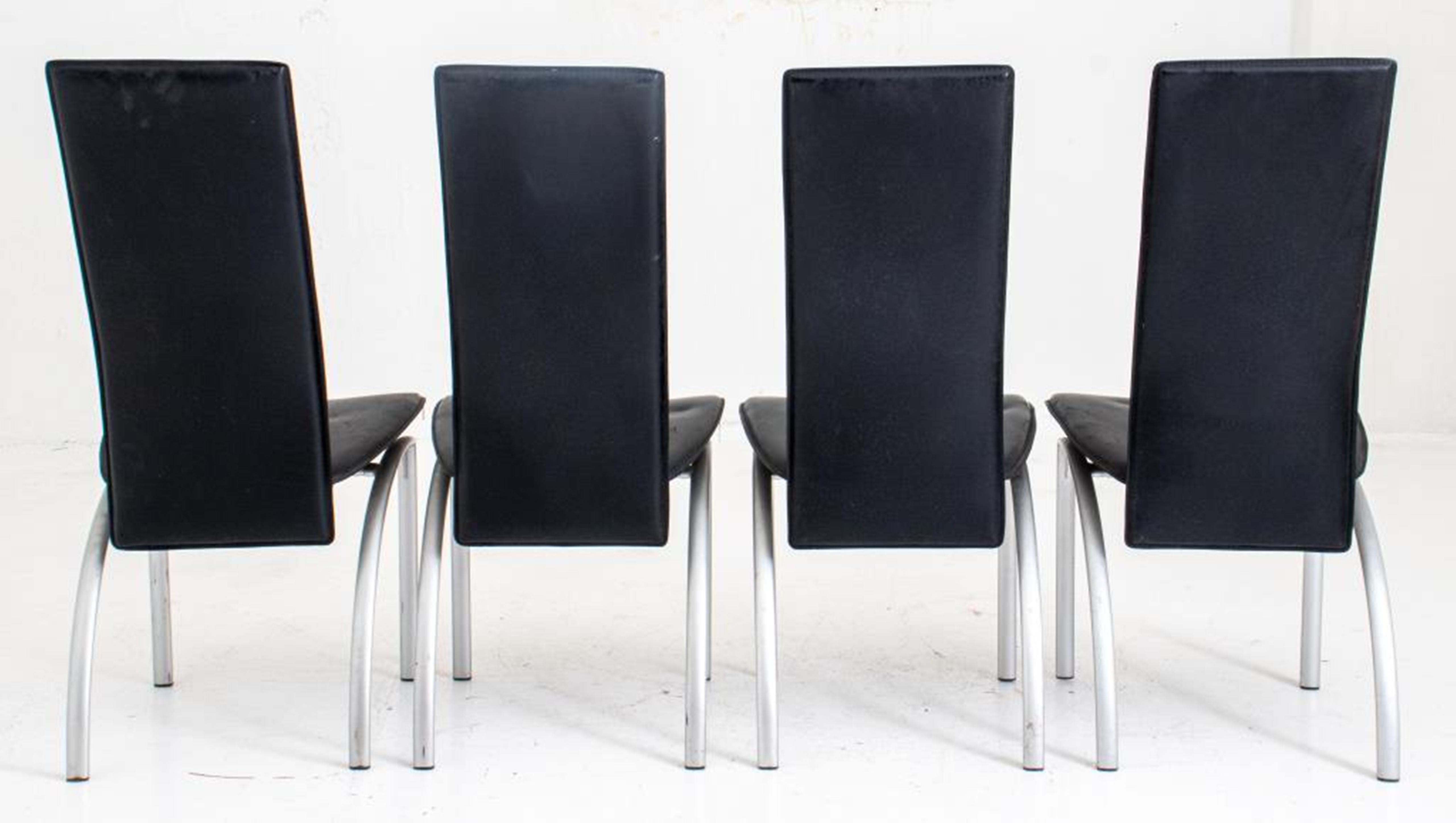 Italian Modernist Leather and Metal Side Chairs, 4 In Good Condition In New York, NY