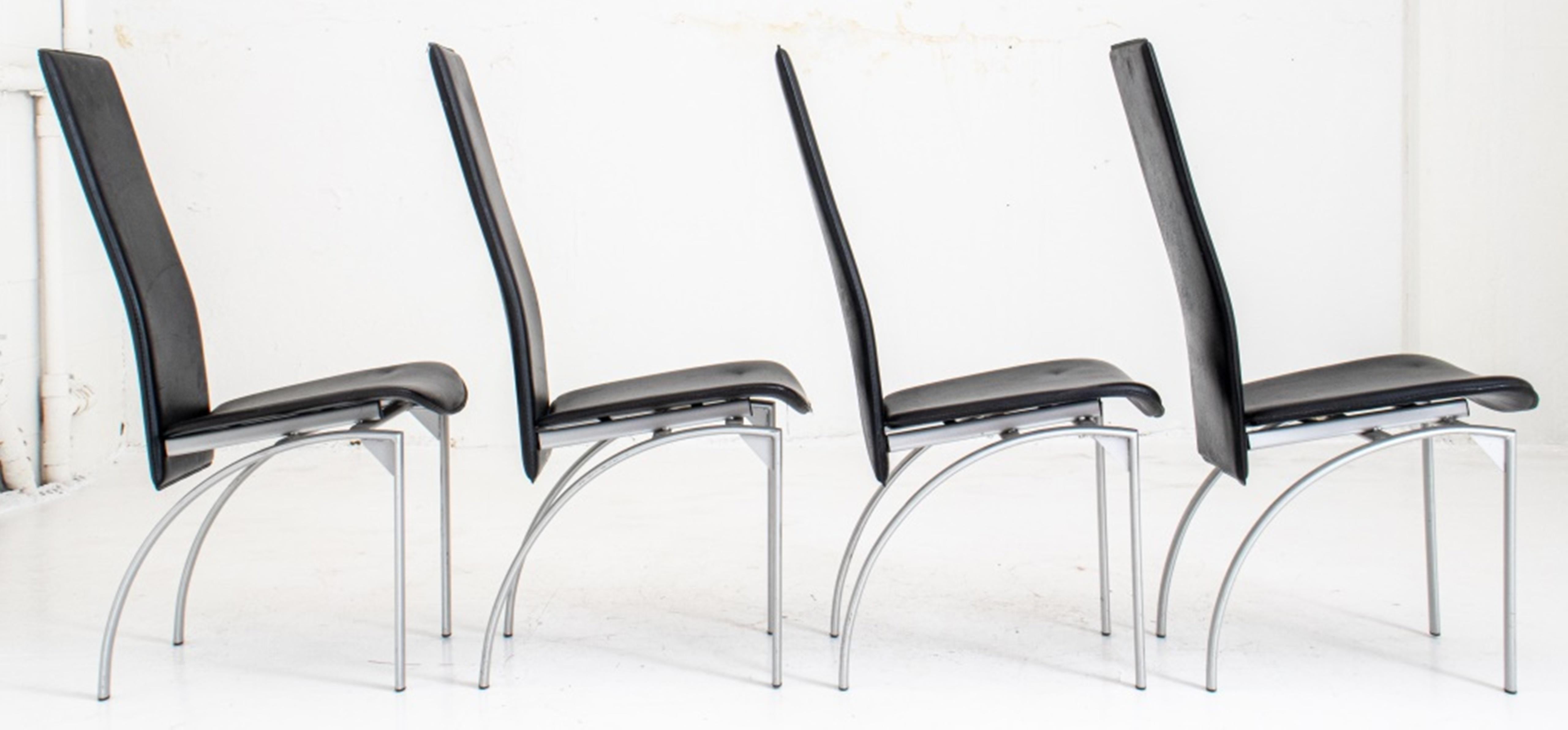 20th Century Italian Modernist Leather and Metal Side Chairs, 4