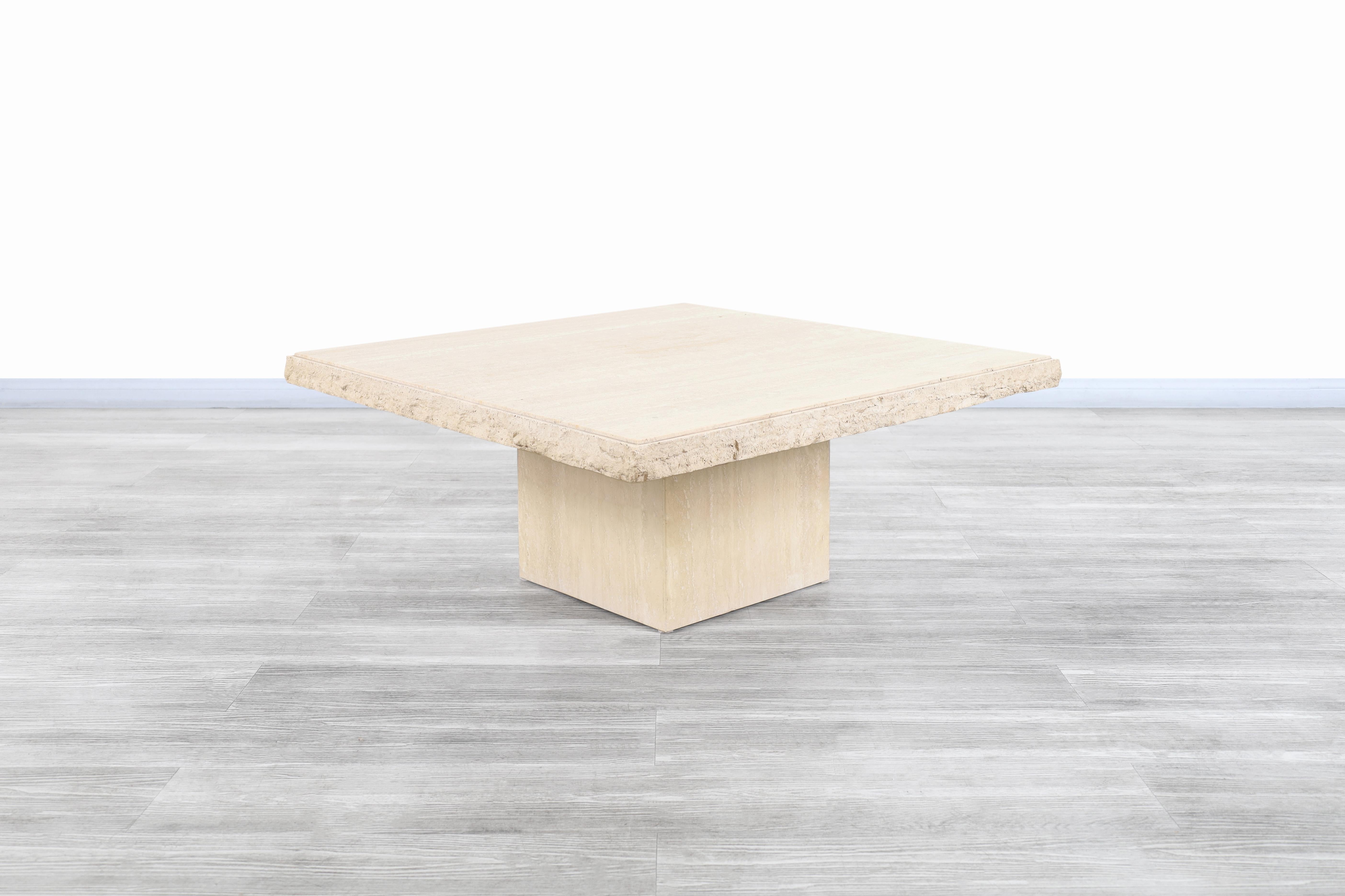 Mid-Century Modern Italian Modernist Live Edge Travertine Coffee Table For Sale