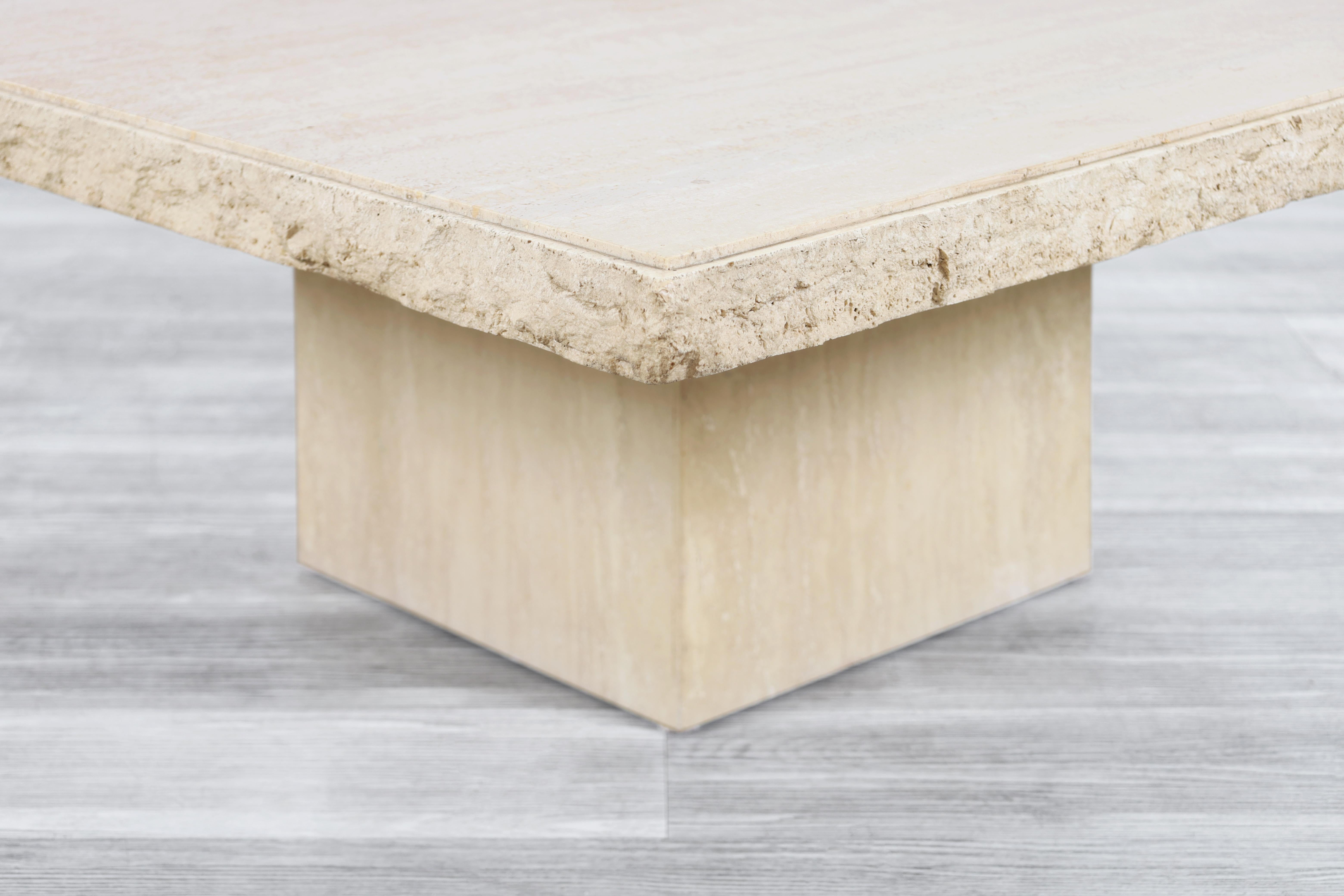 Late 20th Century Italian Modernist Live Edge Travertine Coffee Table For Sale