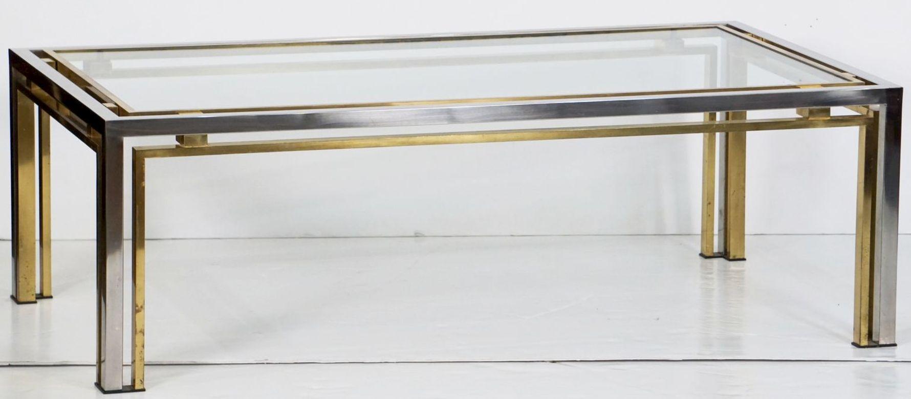 Table basse ou table basse moderniste italienne en chrome et laiton - Attribuée Romeo Rega en vente 7