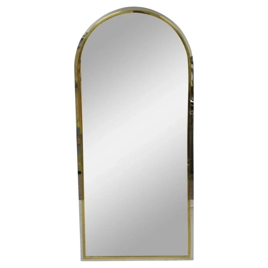 Italian Modernist Maison Jansen Style Steel Brass Chrome Arch 48" Wall Mirror For Sale