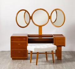 Tavolo e mobile da toilette modernista in legno d'acero, Italia, circa 1950