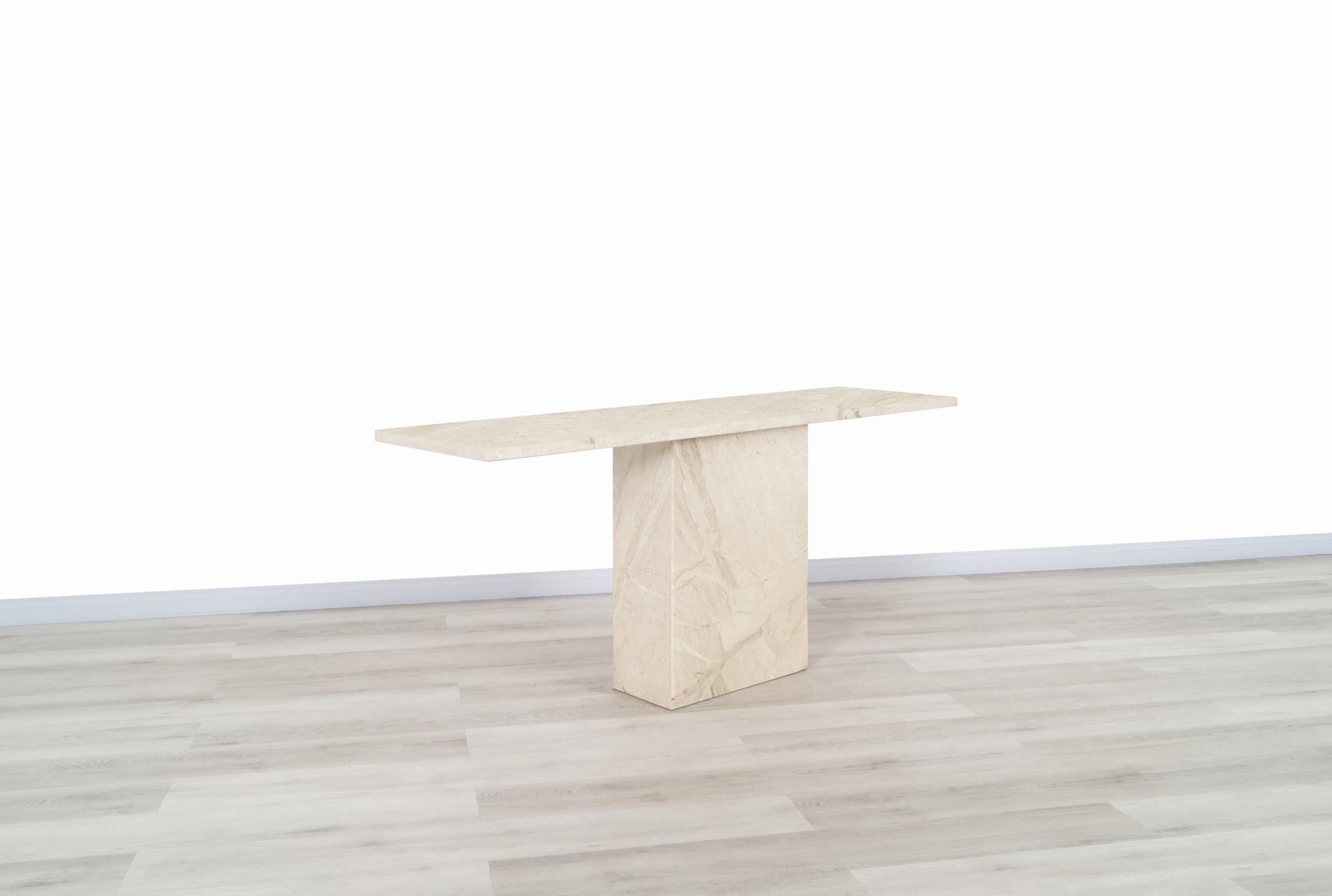 Travertine Italian Modernist Marble Console Table
