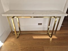 Italian Modernist Marble Console Table with Architectural Brass Geometric Frame