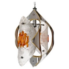 Toni Zuccheri per Mazzega. Lampadario di Murano di metà secolo in ambra e cromo c1970