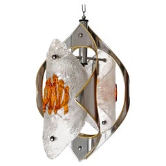 Mid-century Amber Murano Chrome Chandelier Mazzega by Toni Zuccheri, Italy 1970s