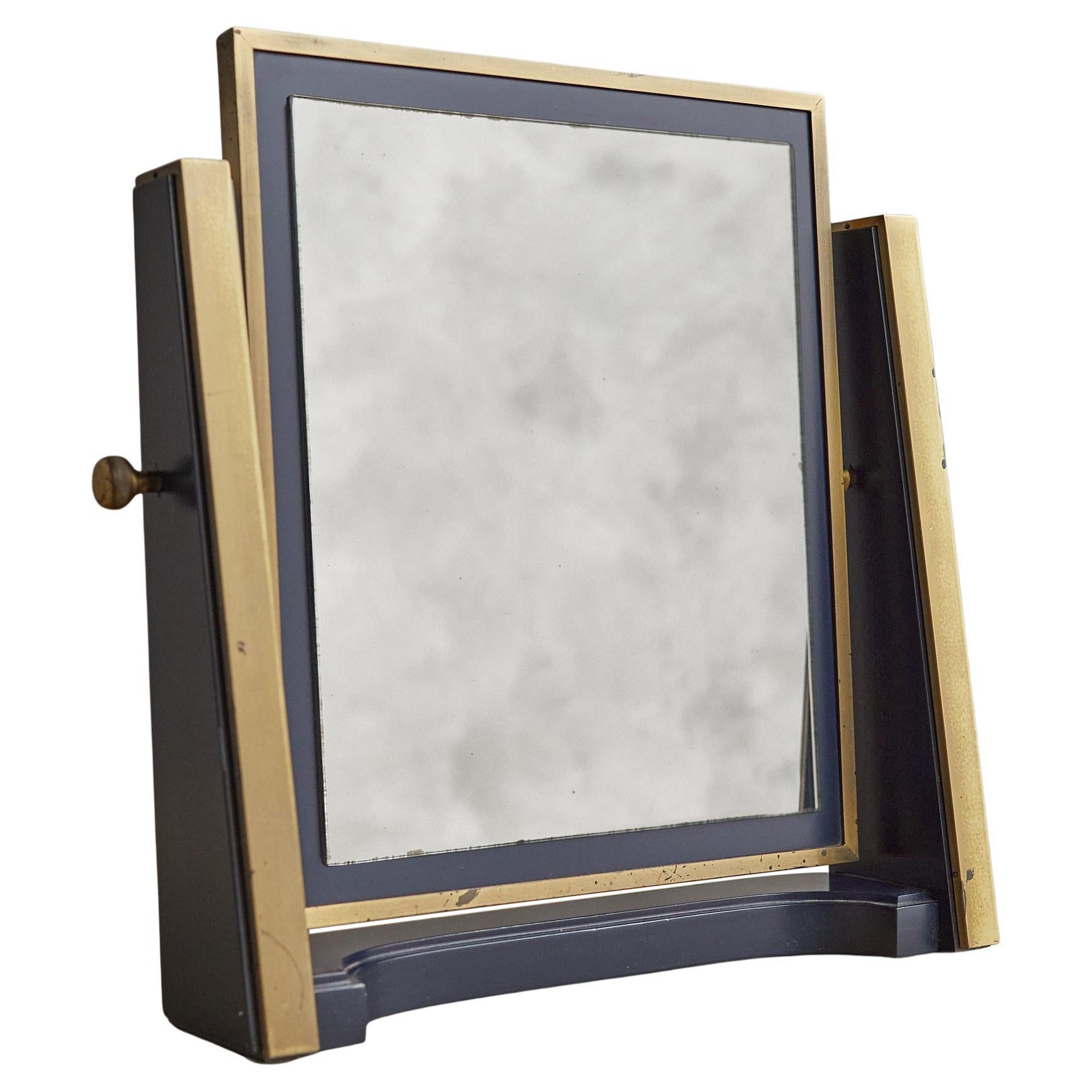 Miroir de coiffeuse moderniste italienne en métal et laiton, années 1960 en vente