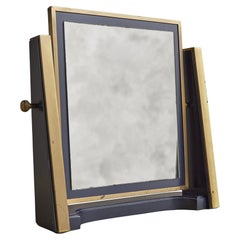 Miroir de coiffeuse moderniste italienne en métal et laiton, années 1960