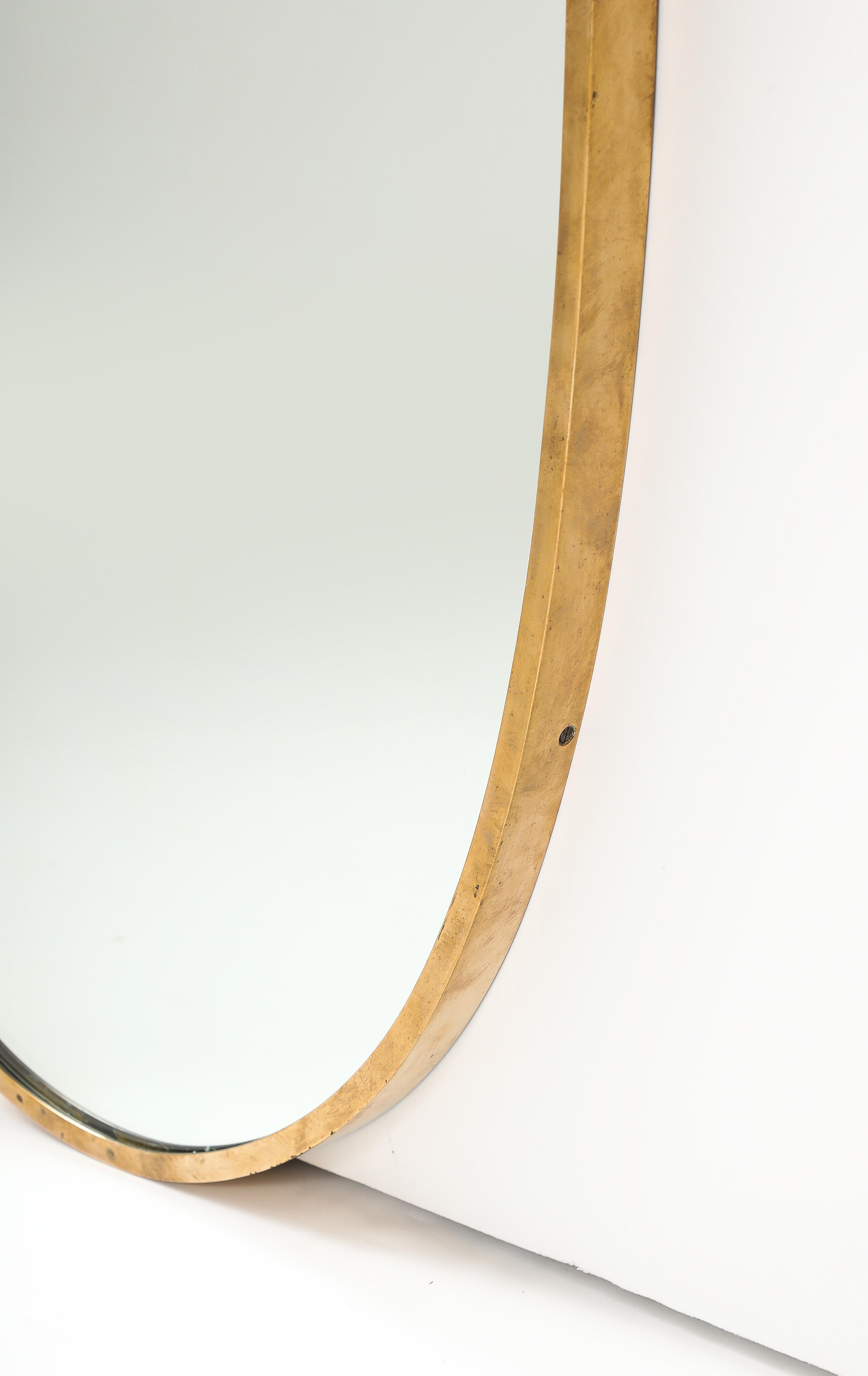 Italian Modernist Mirror with Brass Frame, Italy, c. 1950 For Sale 5