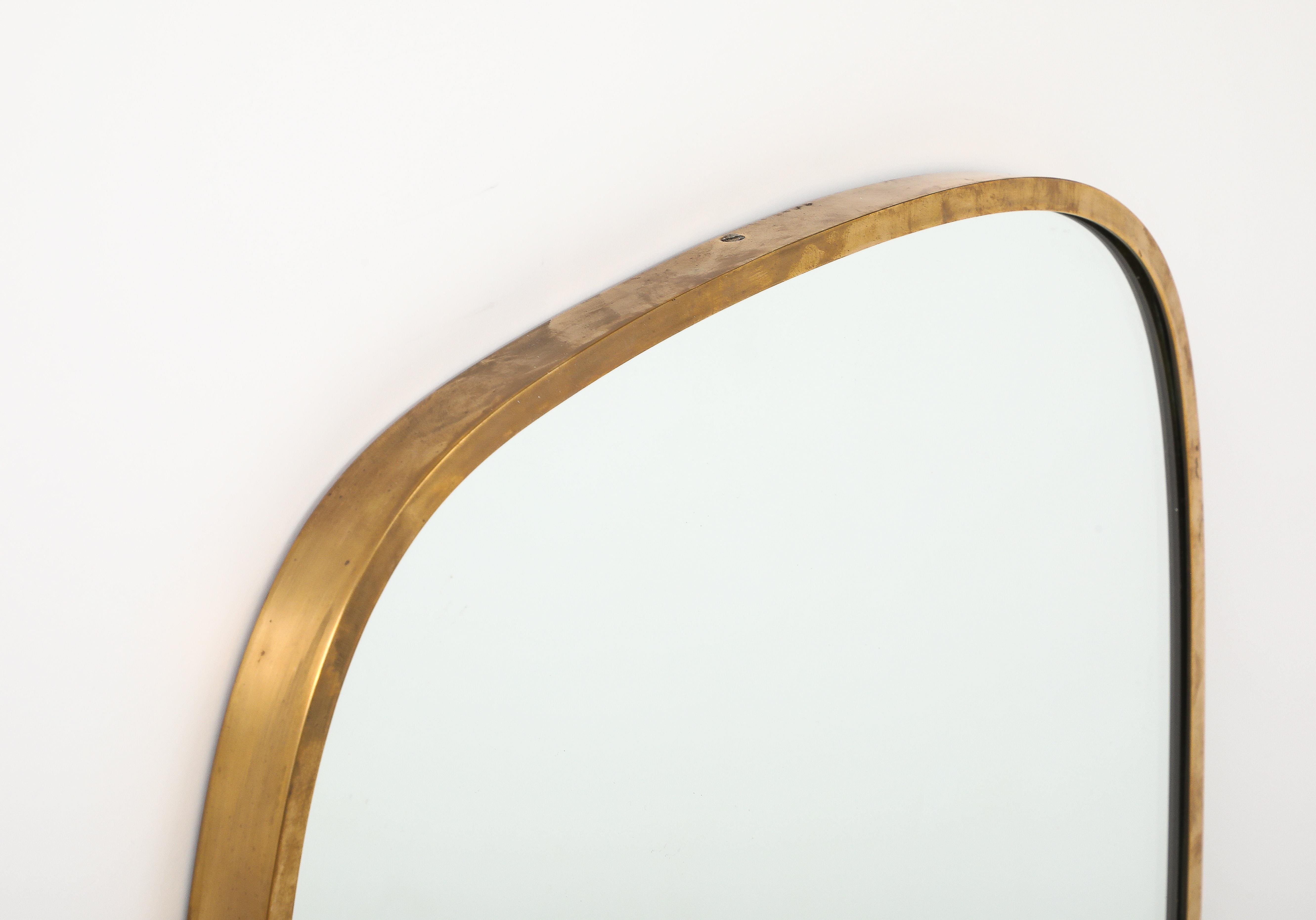 Mid-Century Modern Italian Modernist Mirror with Brass Frame, Italy, c. 1950 For Sale