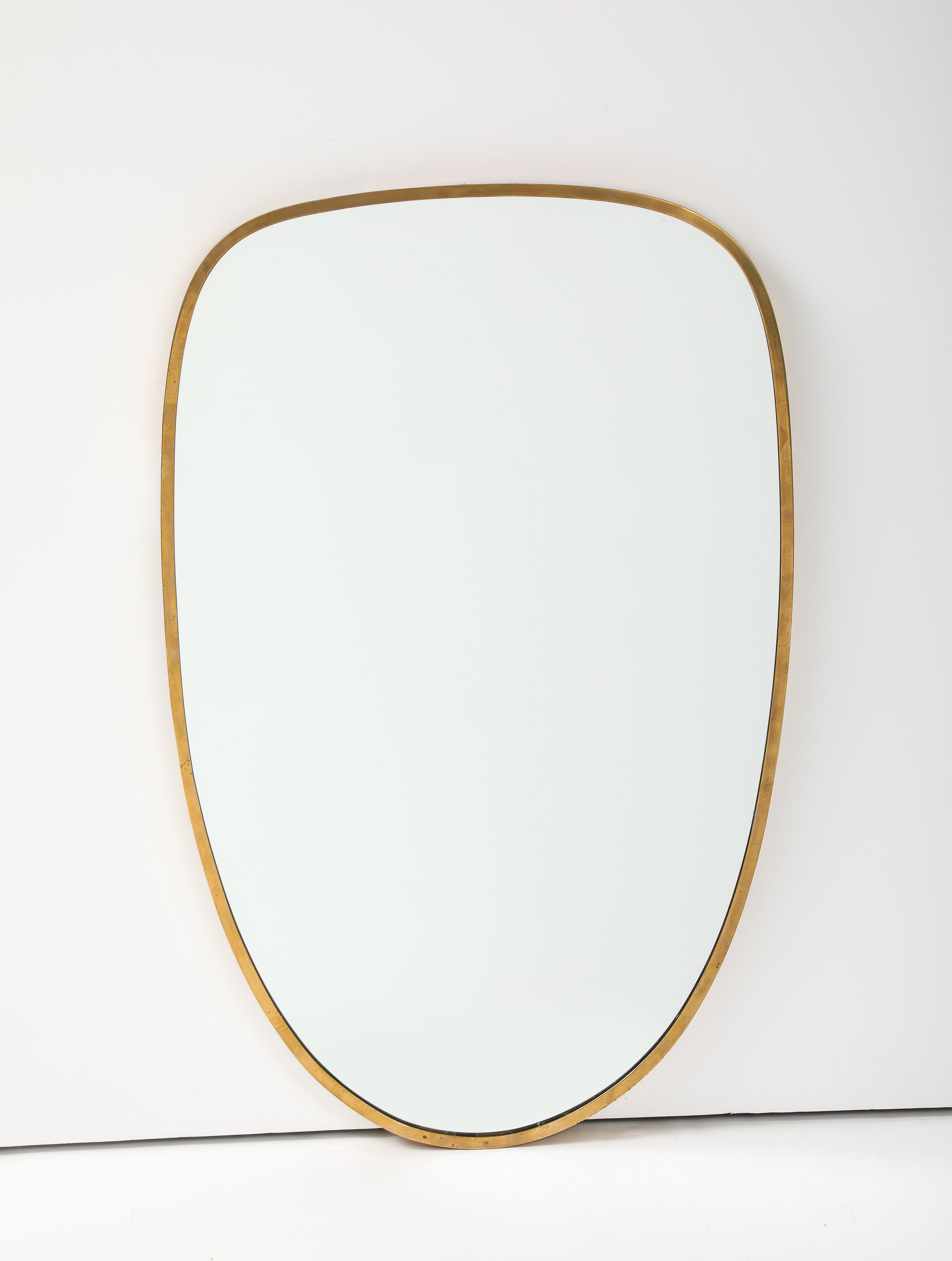 Mid-20th Century Italian Modernist Mirror with Brass Frame, Italy, c. 1950 For Sale
