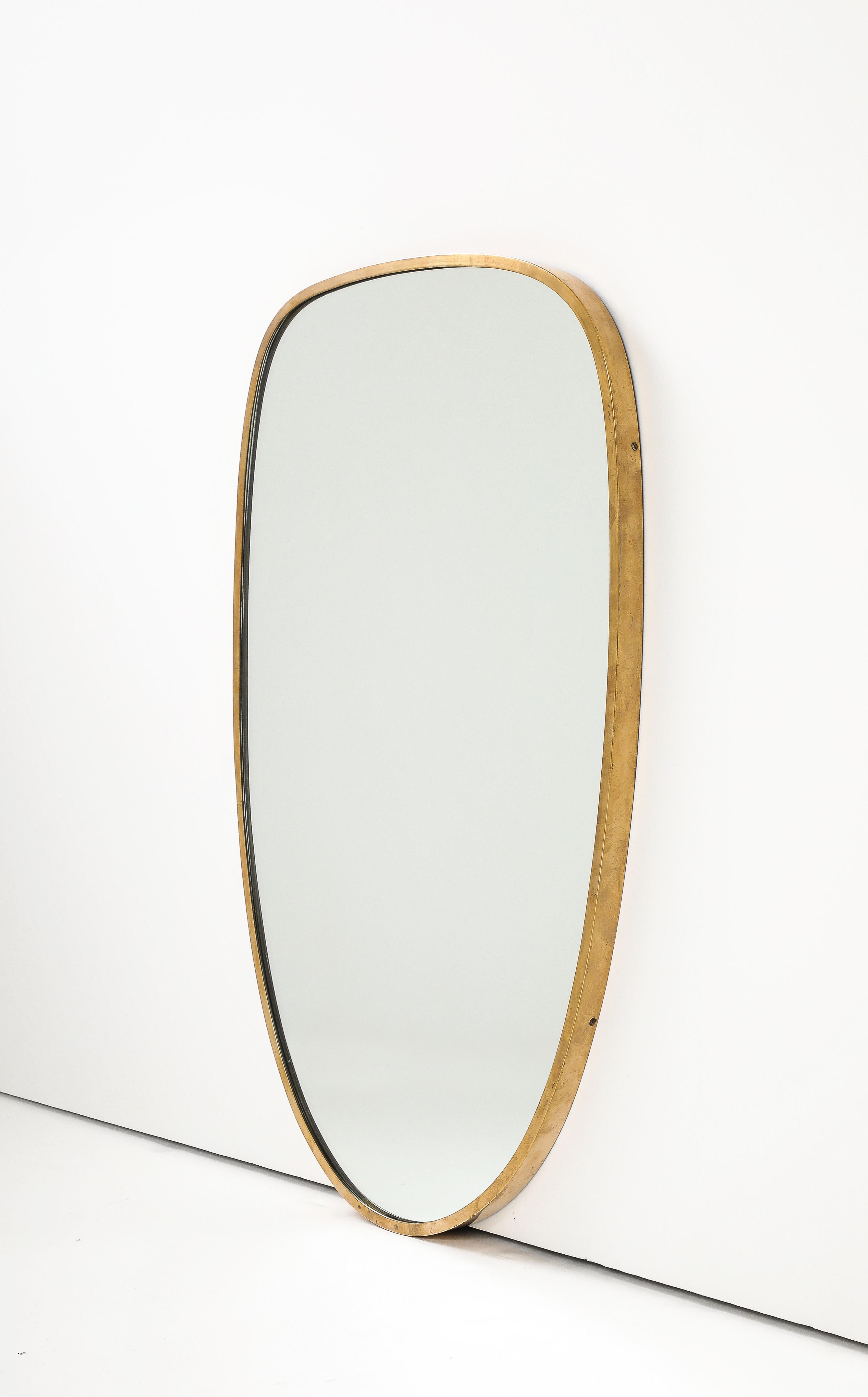 Italian Modernist Mirror with Brass Frame, Italy, c. 1950 For Sale 3