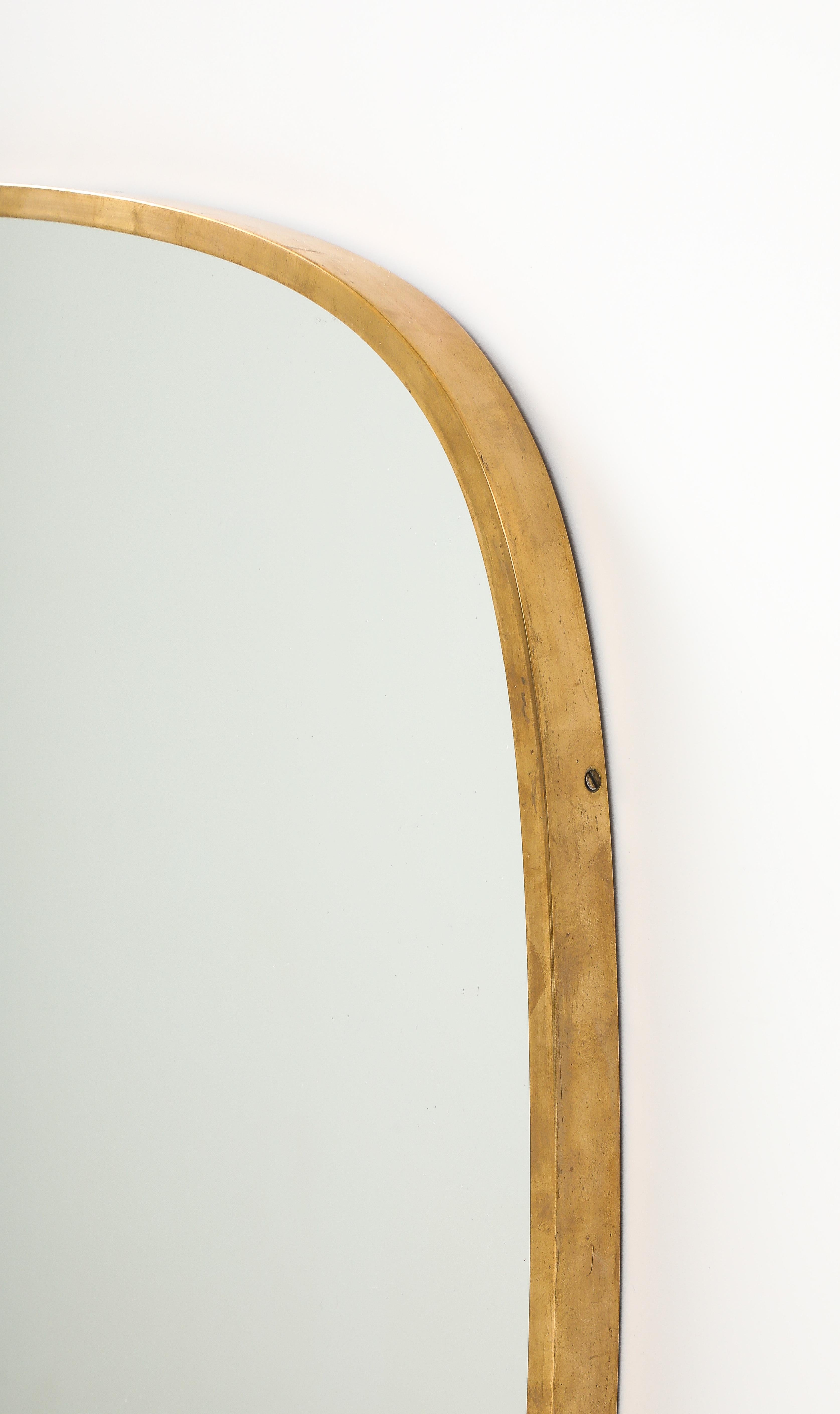 Italian Modernist Mirror with Brass Frame, Italy, c. 1950 For Sale 4