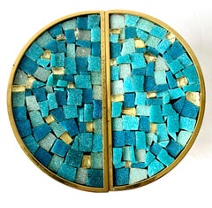 Italian Modernist Turquoise Mosaic Tile Door Drawer Pull Handles