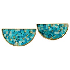 Vintage Italian Modernist Turquoise Mosaic Tile Door Drawer Pull Handles