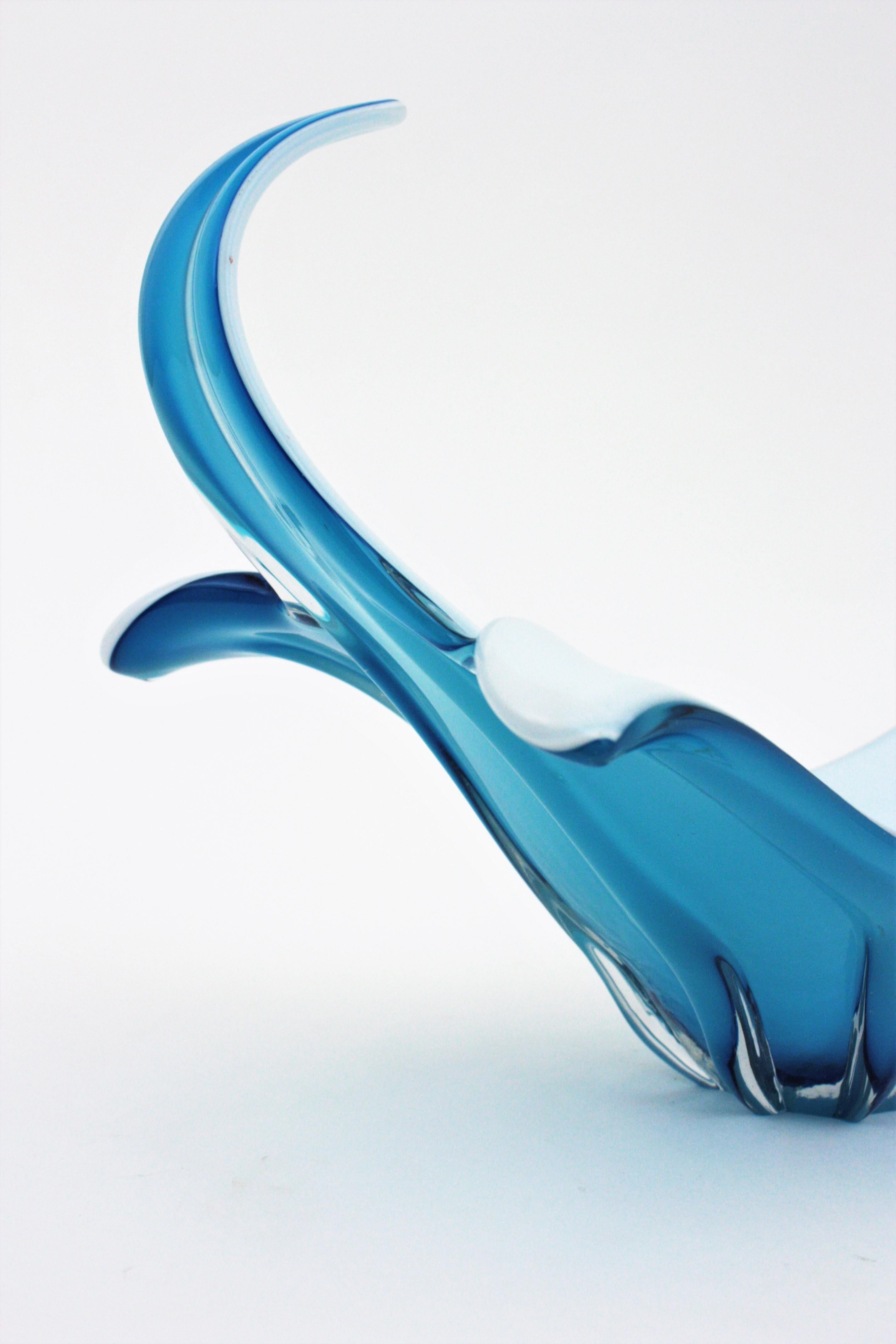 Italian Modernist Murano Blue and White Glass Centerpiece Vase 3
