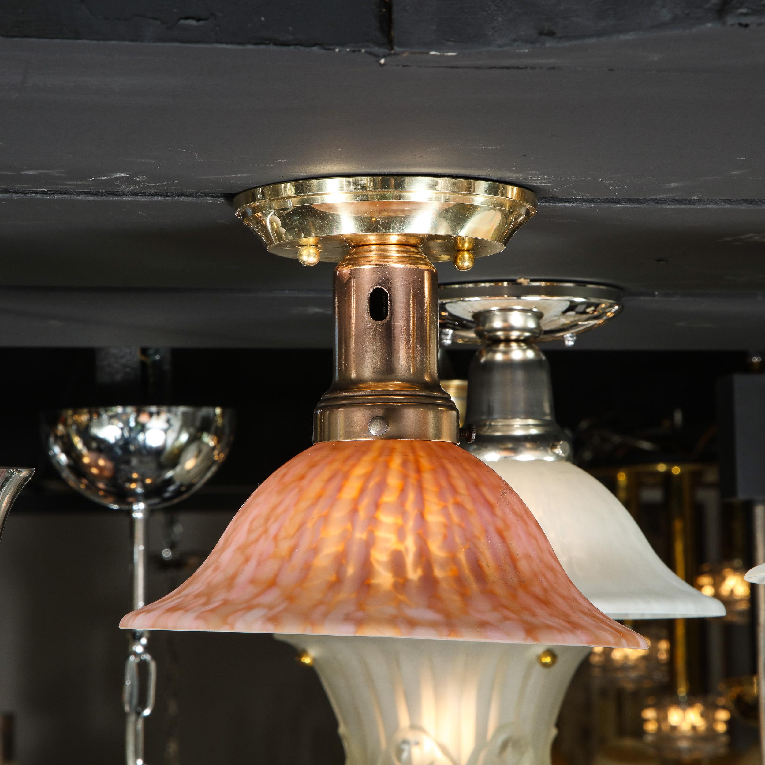 Italian Modernist Murano Glass Flush Mount in Mottled Sherbert Glass In Excellent Condition In New York, NY