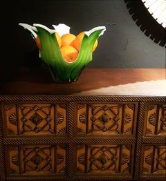 Italian Modernist Murano Green and White Glass Centerpiece Vase / Fruit Bowl