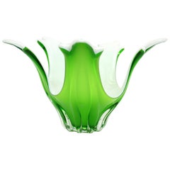 Italian Modernist Murano Green and White Glass Centerpiece Vase / Fruit Bowl
