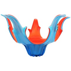 Italian Modernist Murano Orange and Blue Art Glass Centerpiece Bowl