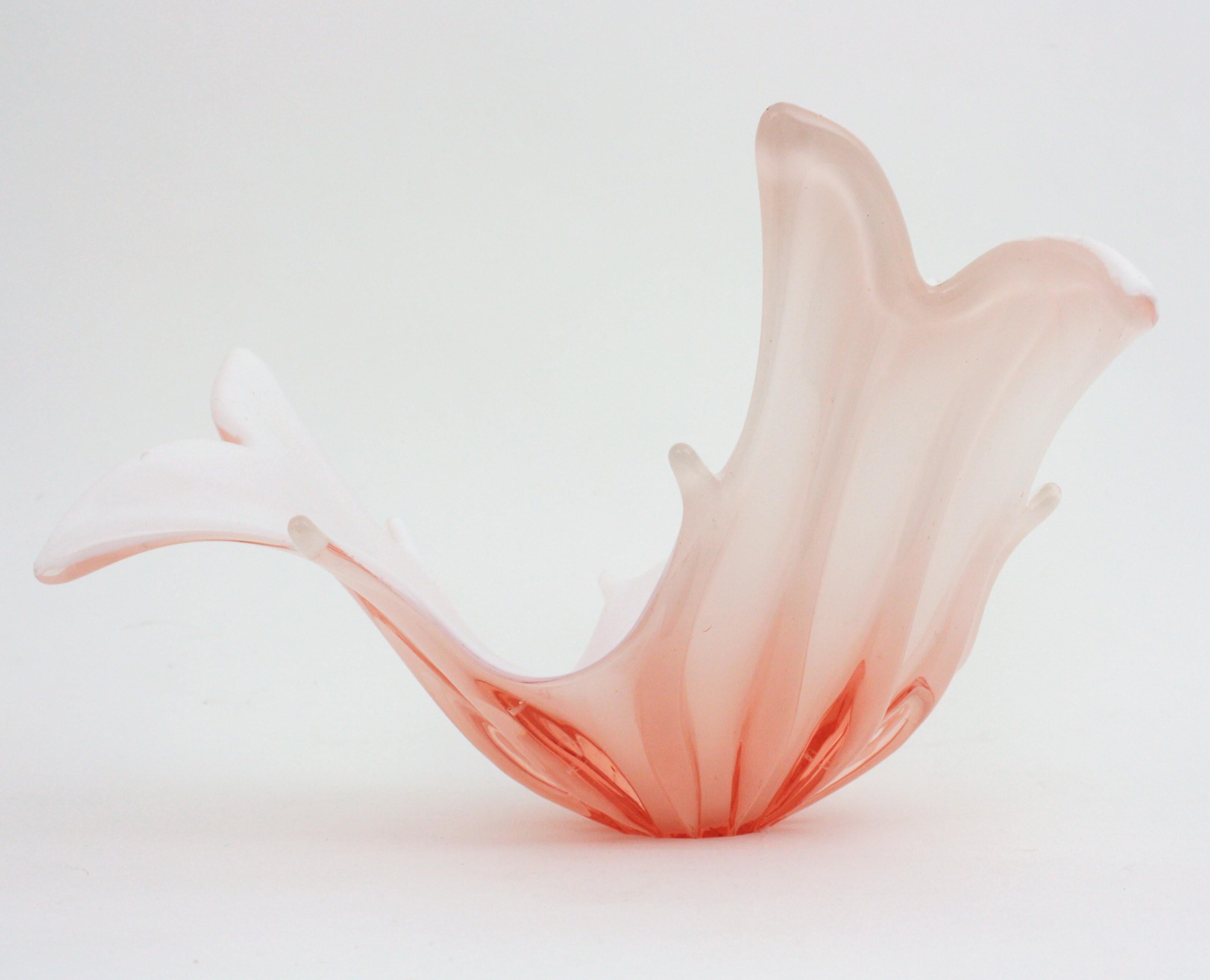 20th Century Italian Modernist Murano Pink and White Glass Centerpiece Bowl