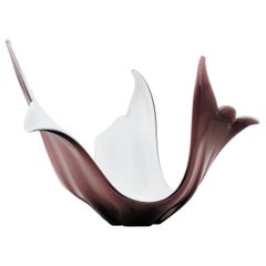Italian Modernist Murano Purple and White Glass Centerpiece Bowl