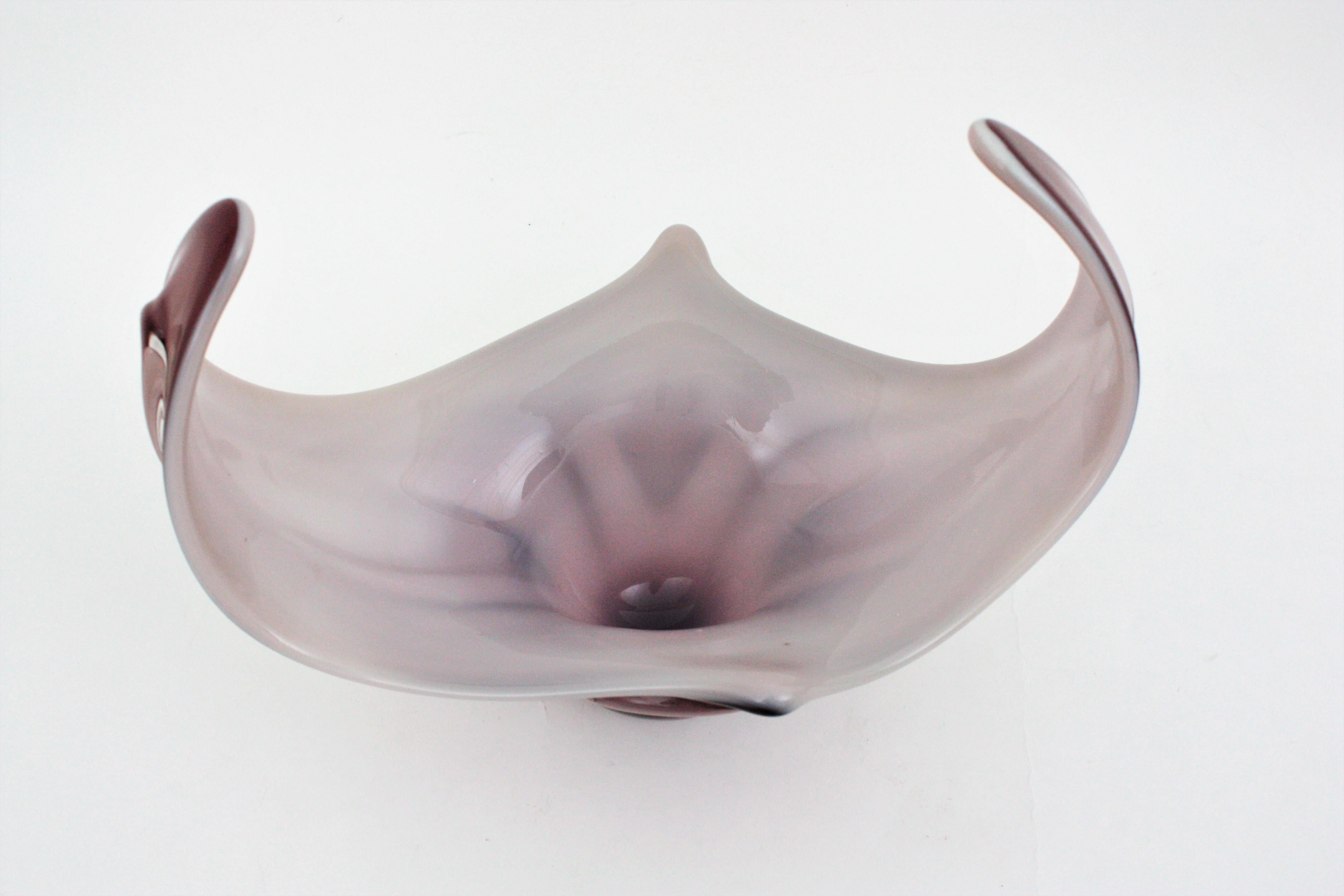 Italian Modernist Murano Purple White Glass Centerpiece Vase For Sale 5