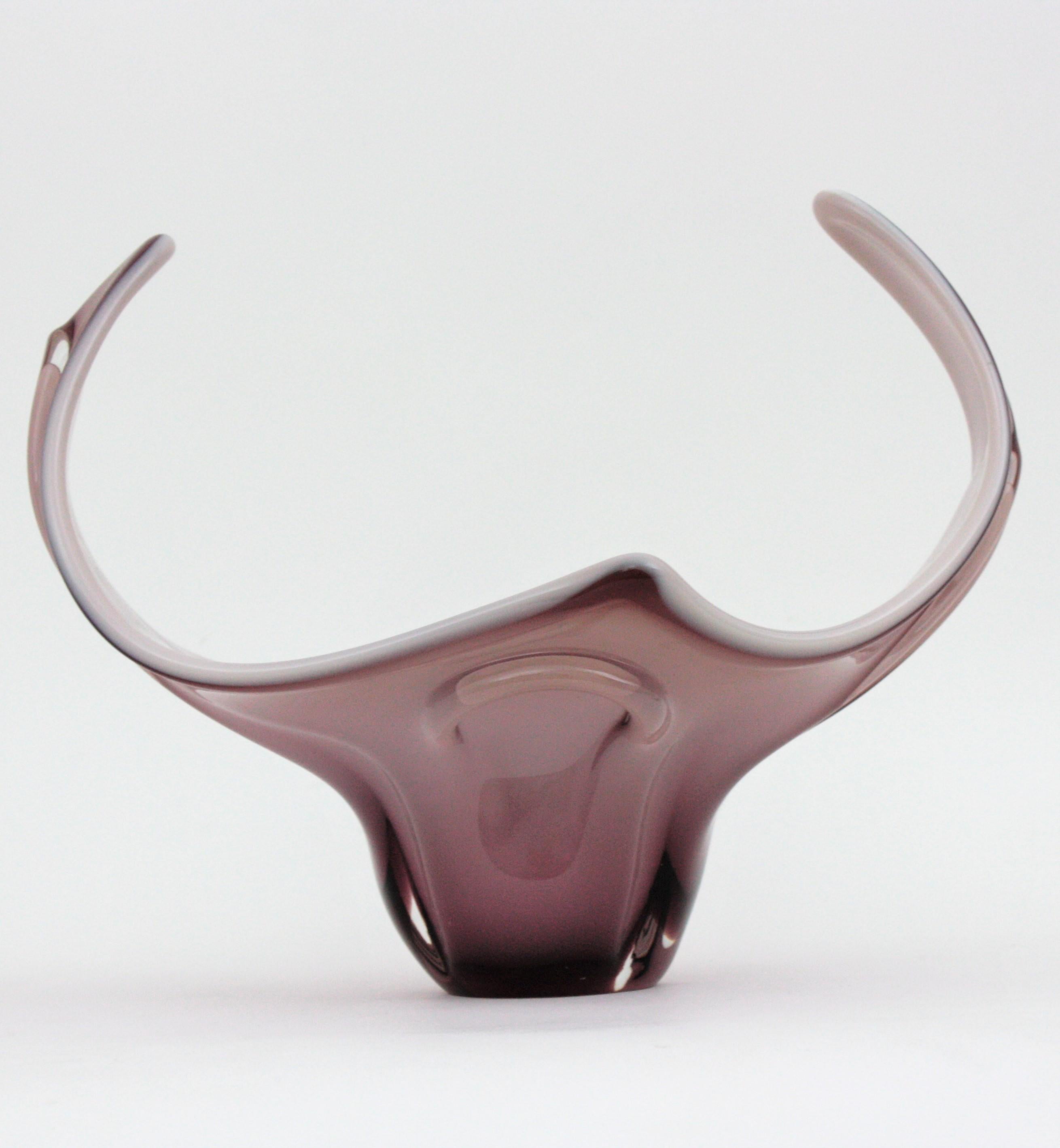 20th Century Italian Modernist Murano Purple White Glass Centerpiece Vase For Sale