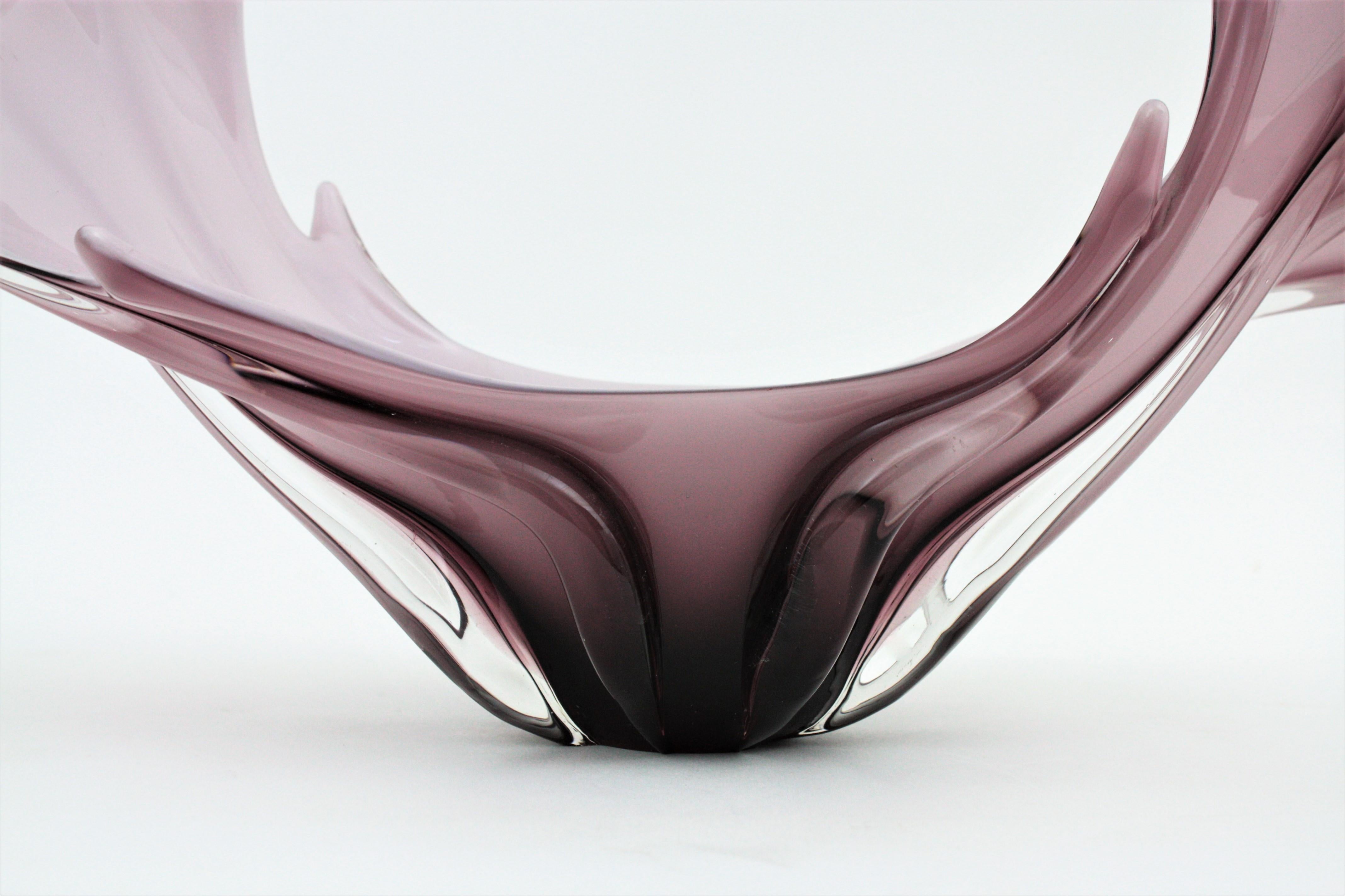 Art Glass Italian Modernist Murano Purple and White Glass Centerpiece Vase