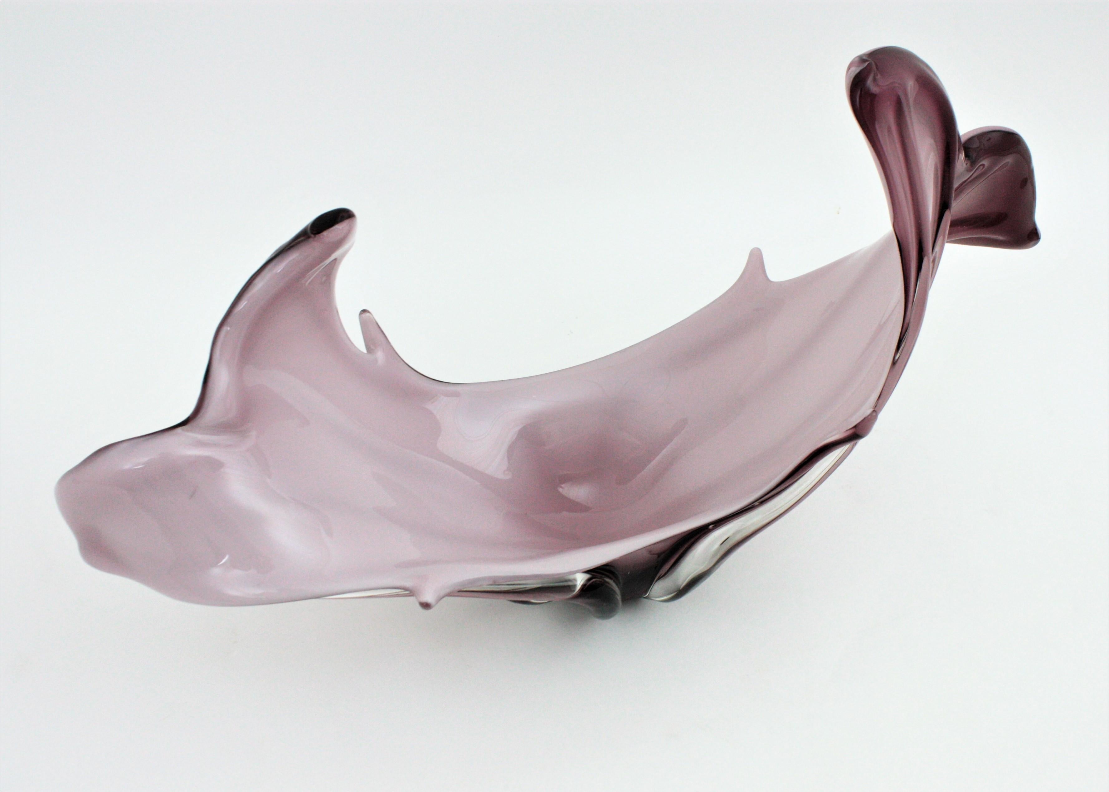 Italian Modernist Murano Purple and White Glass Centerpiece Vase 1