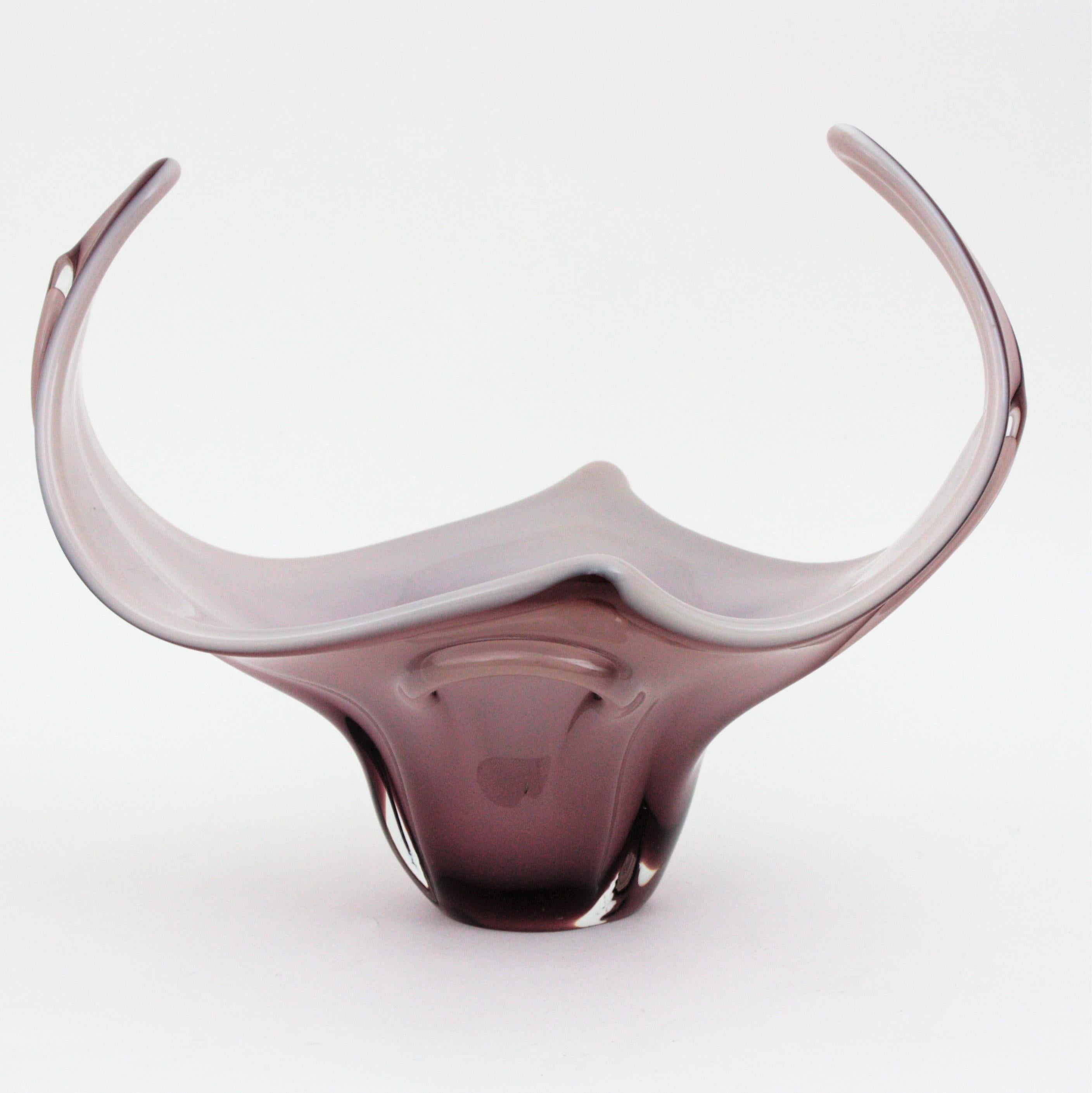 Italian Modernist Murano Purple White Glass Centerpiece Vase For Sale 1