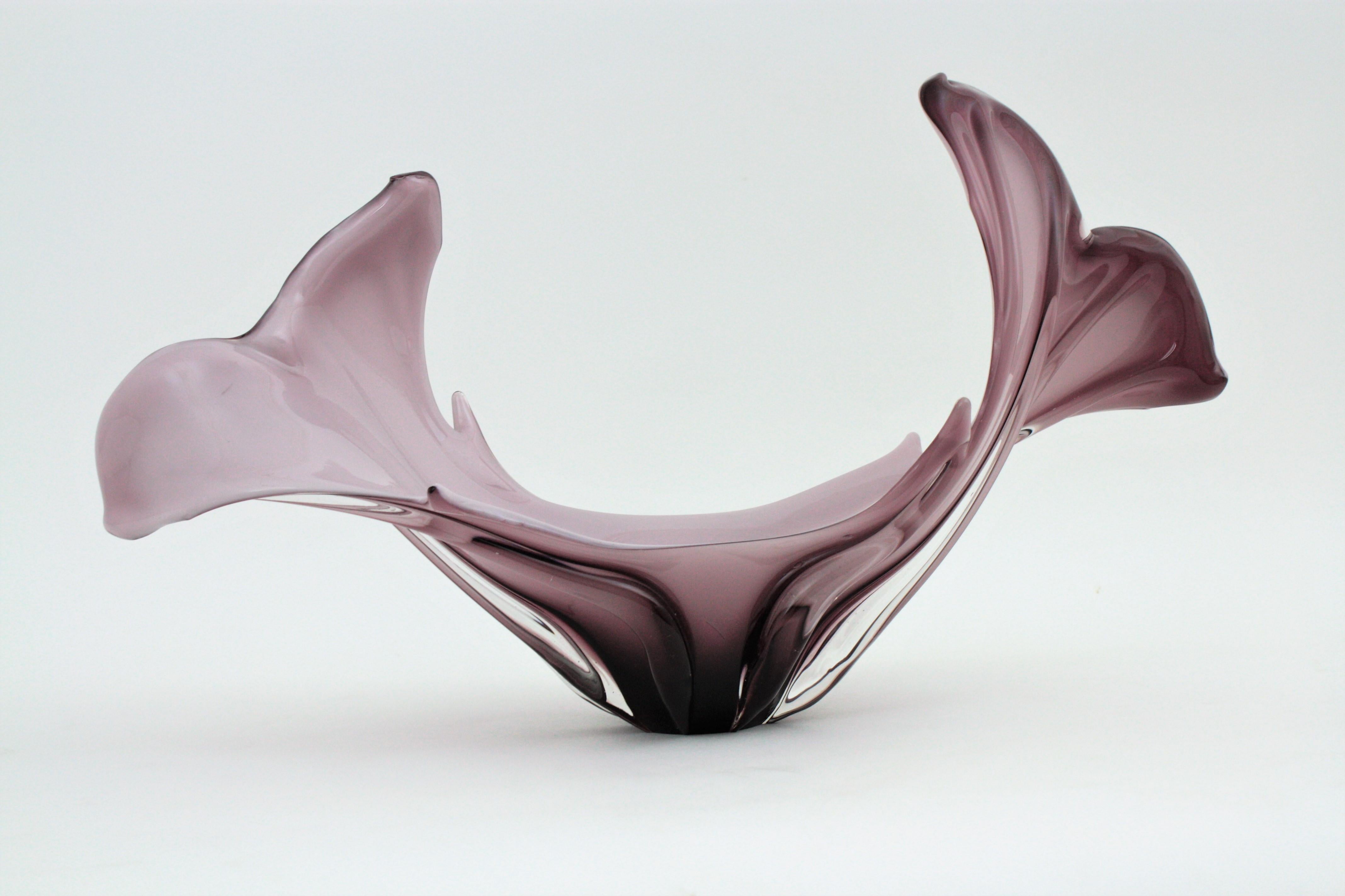Italian Modernist Murano Purple and White Glass Centerpiece Vase 2