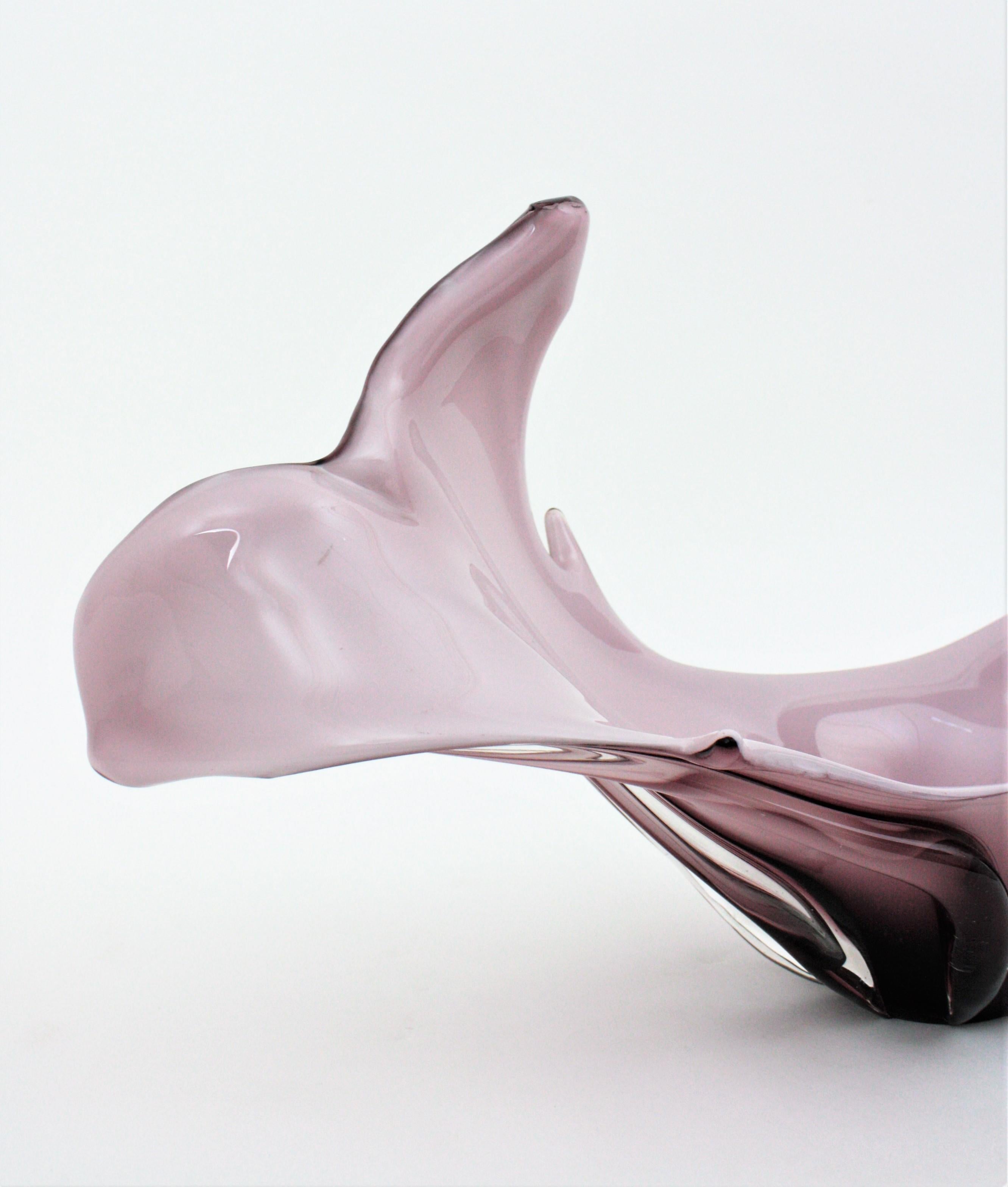 Italian Modernist Murano Purple and White Glass Centerpiece Vase 3