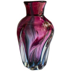 Vintage Josef Hospodka Chribska Violet and Blue Glass Vase