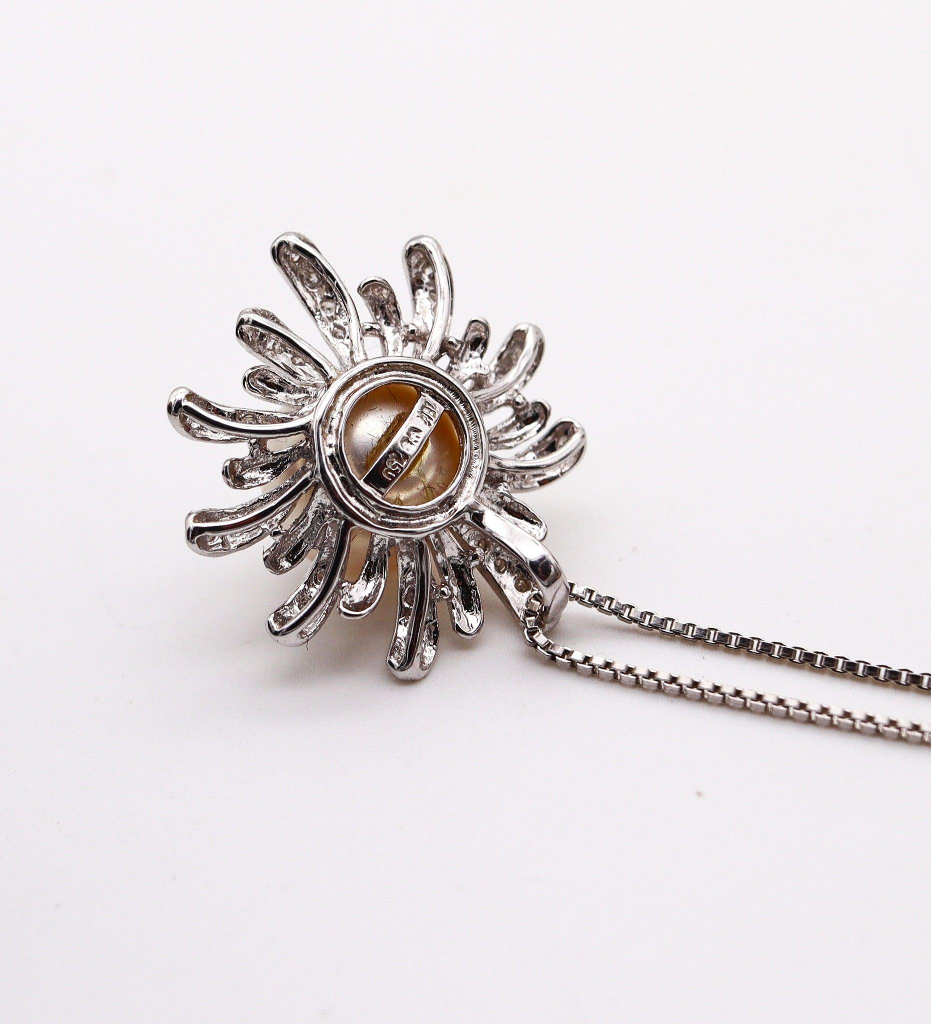 Collana ITALIANA Modernista in oro bianco 18Kt con perla e diamanti bianchi in vendita 2