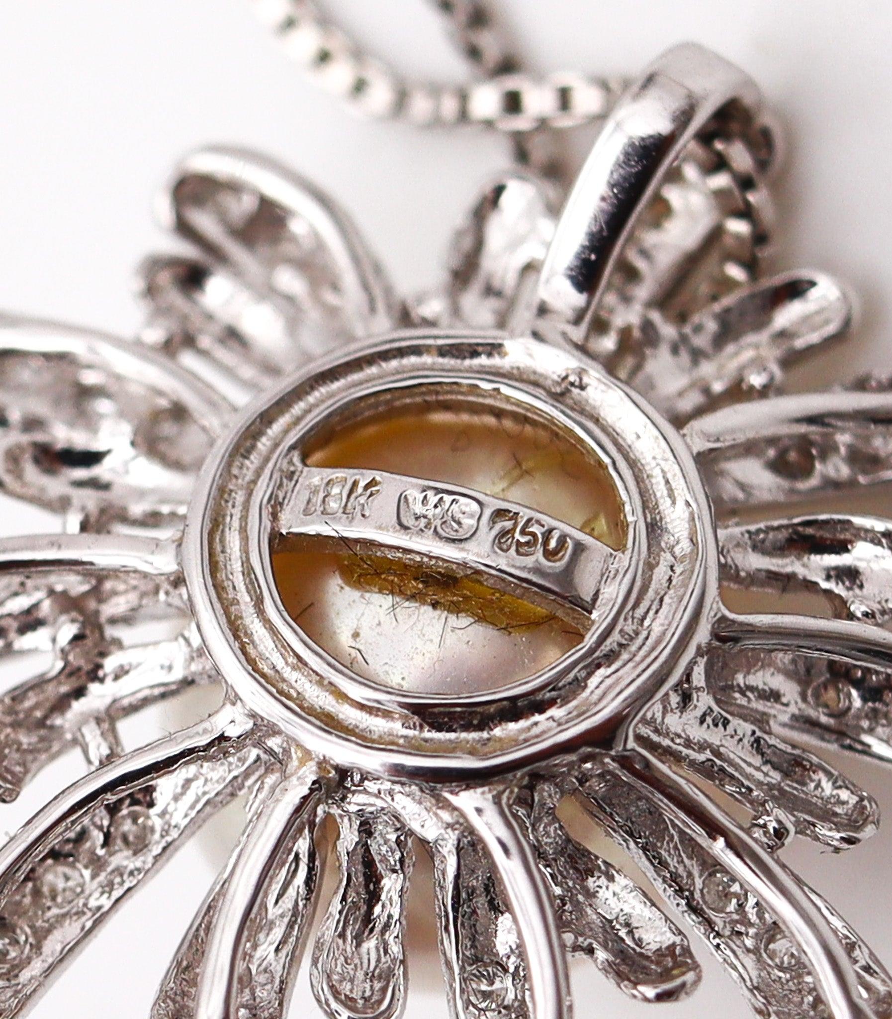 Collana ITALIANA Modernista in oro bianco 18Kt con perla e diamanti bianchi in vendita 4