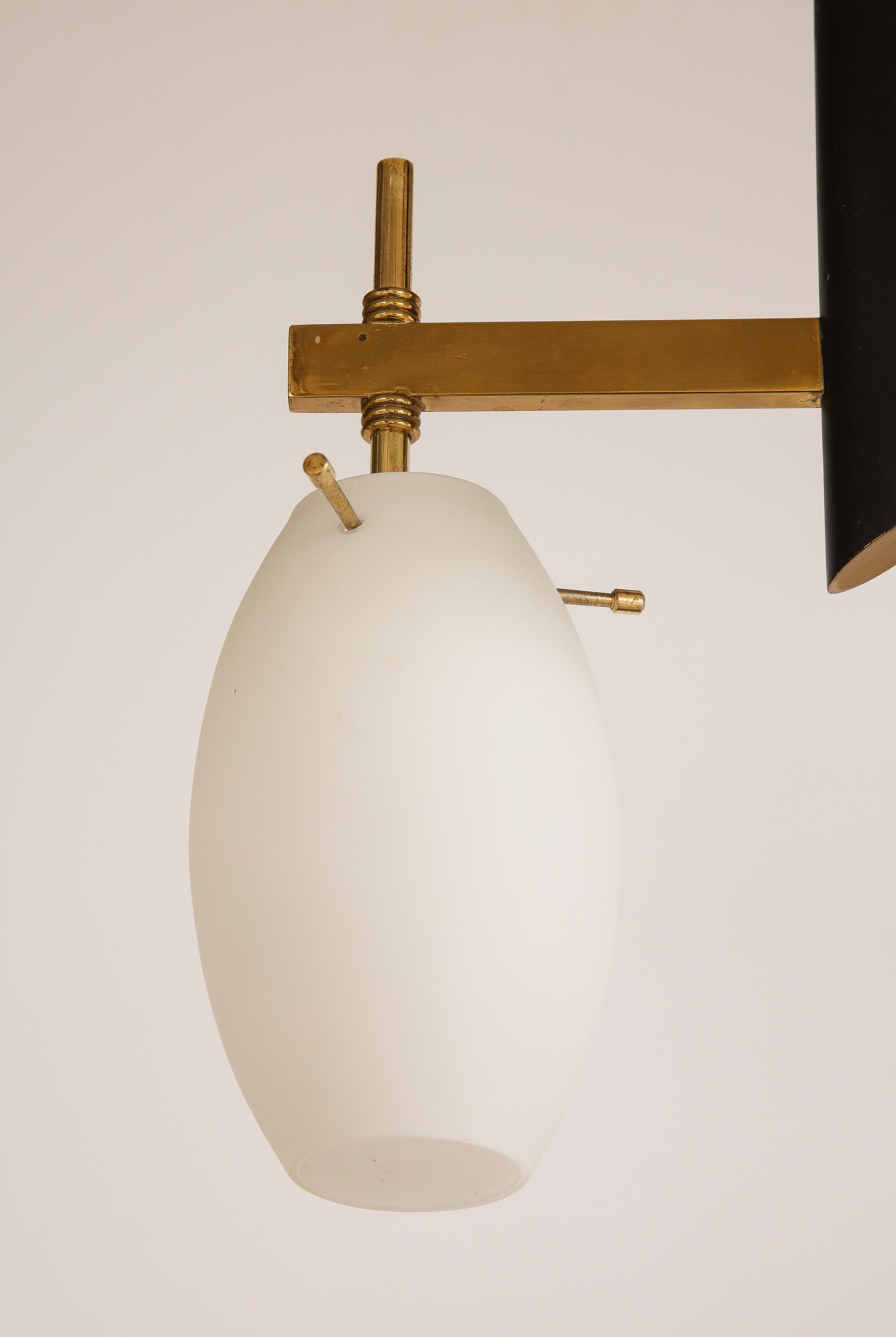 Italian Modernist Opaline and Brass Chandelier / Pendant  For Sale 5