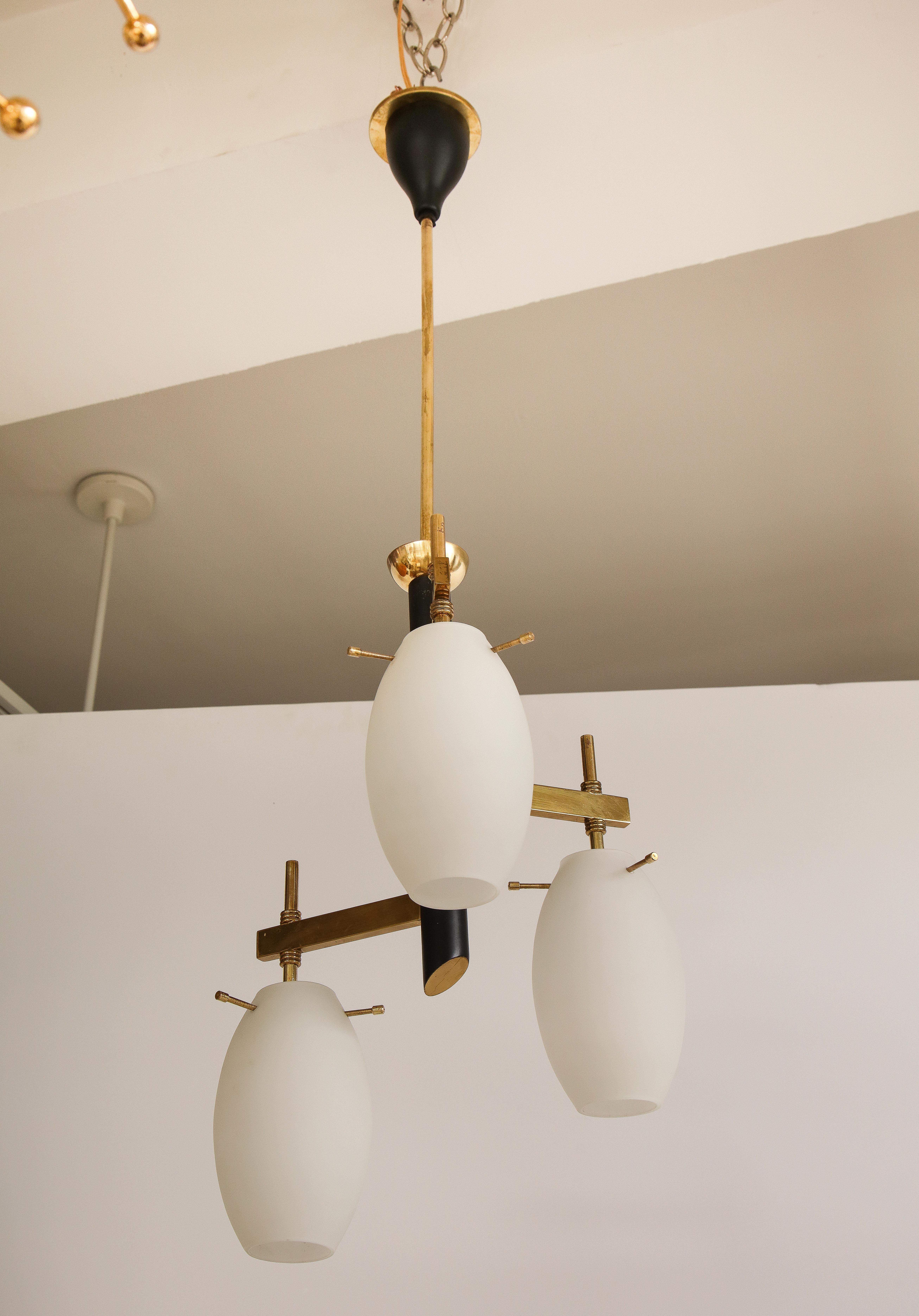Italian Modernist Opaline and Brass Chandelier / Pendant  For Sale 6