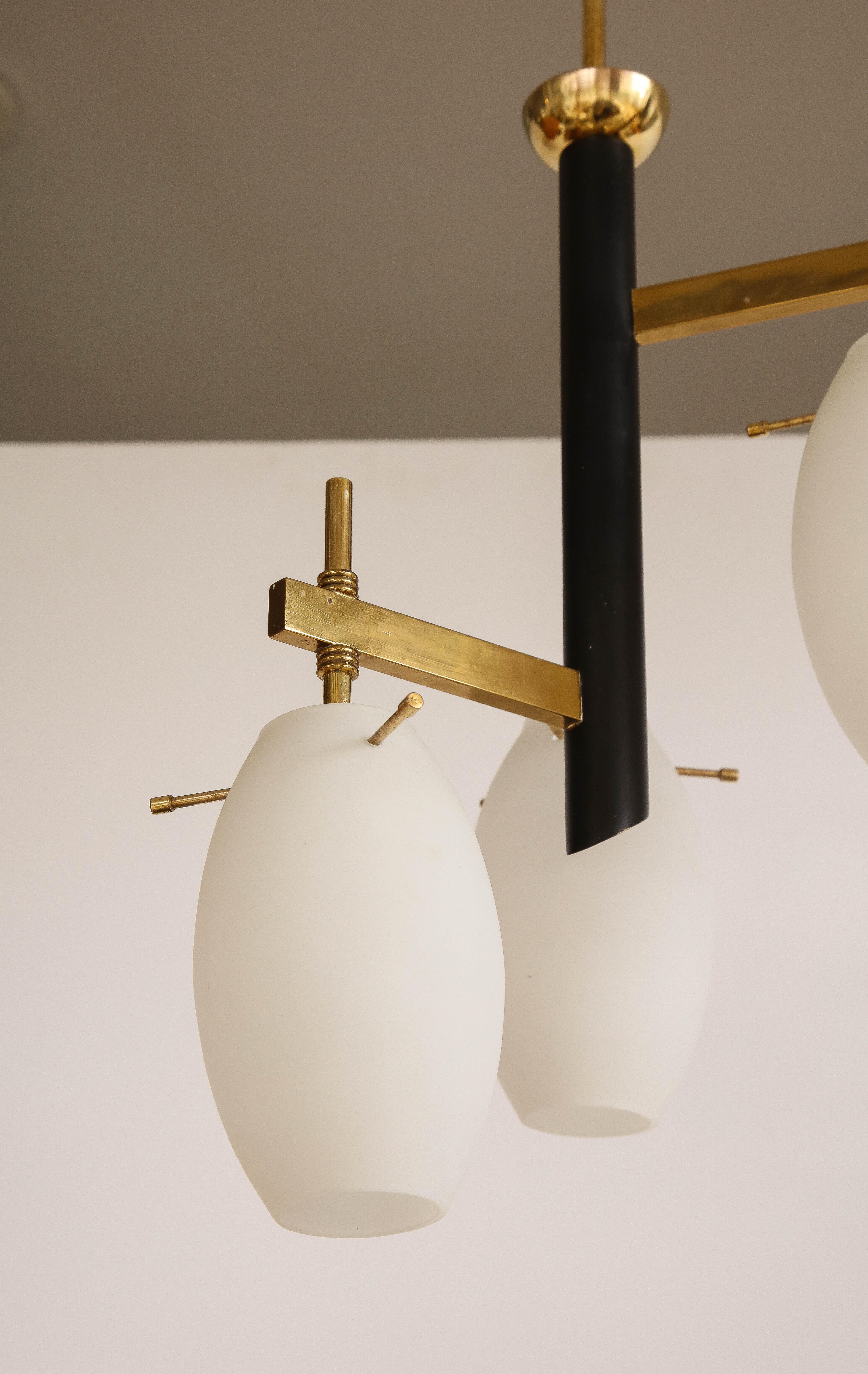 Italian Modernist Opaline and Brass Chandelier / Pendant  For Sale 8