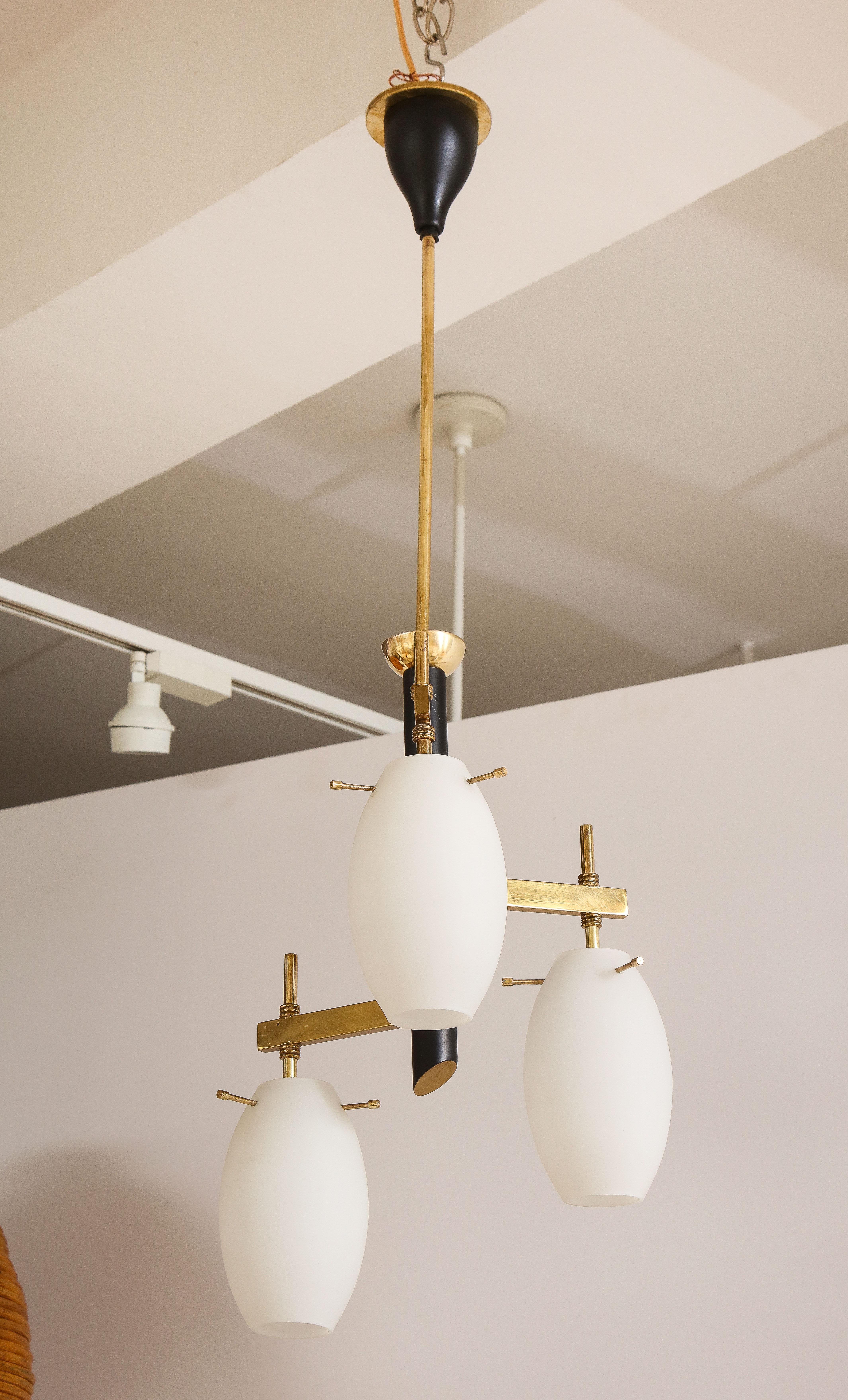 Mid-20th Century Italian Modernist Opaline and Brass Chandelier / Pendant  For Sale
