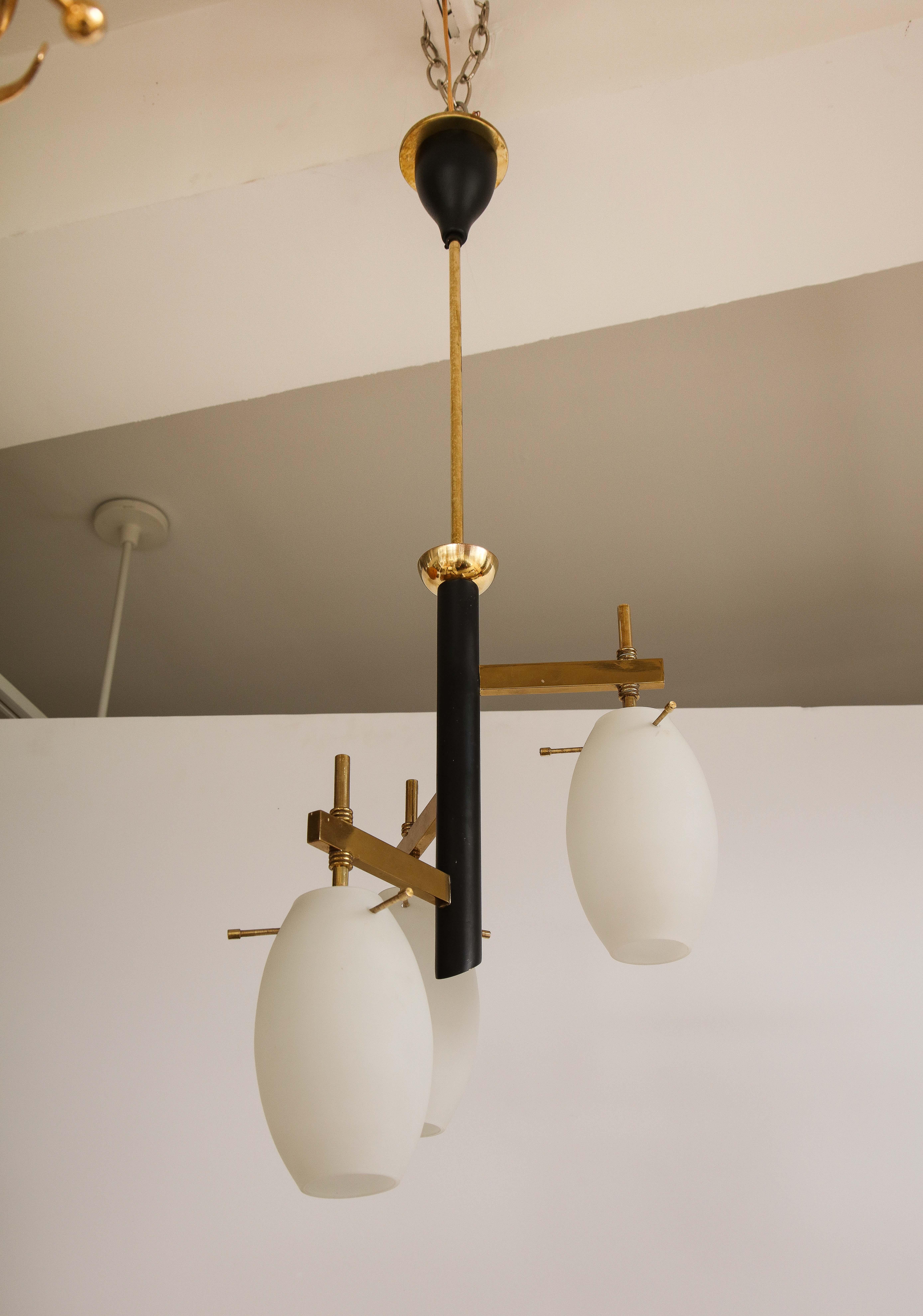 Italian Modernist Opaline and Brass Chandelier / Pendant  For Sale 2