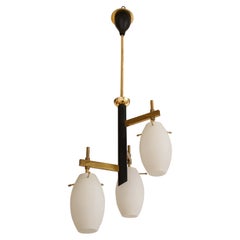 Italian Modernist Opaline and Brass Chandelier / Pendant