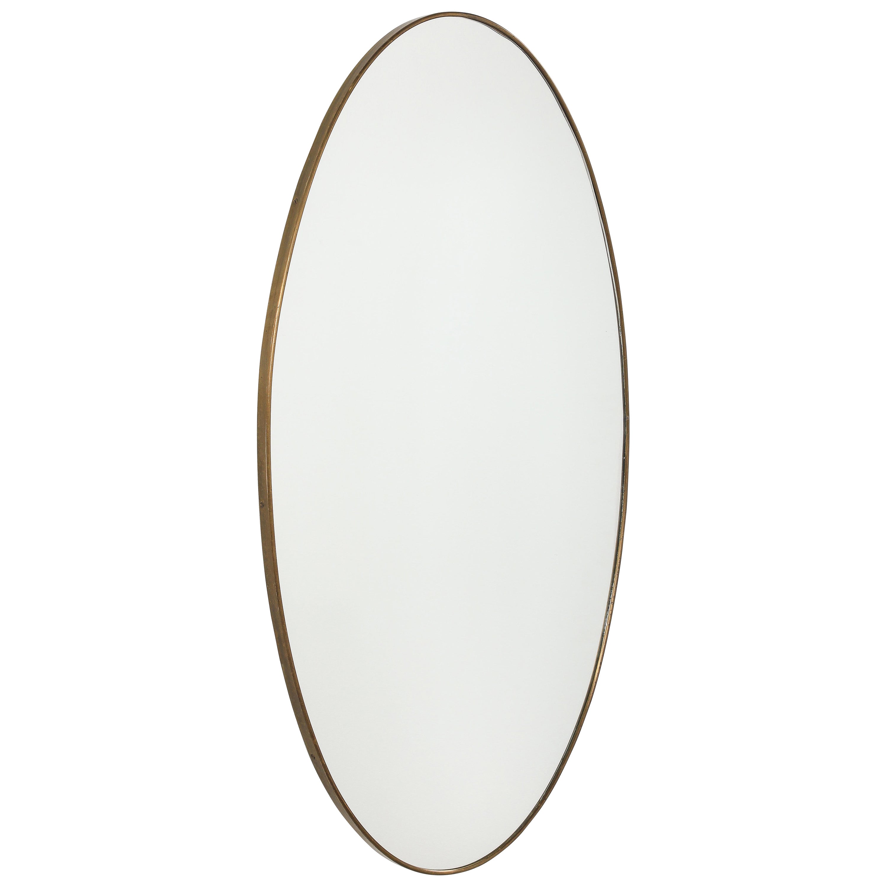 Specchio ovale modernista italiano in ottone, CIRCA 1950