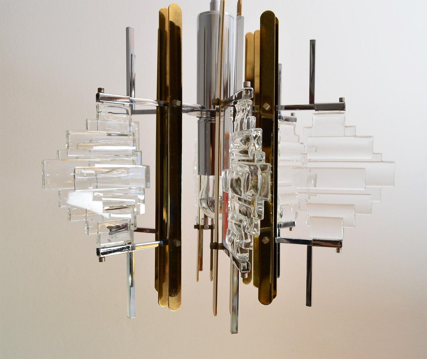 Brass Italian Modernist Pendant Chandelier by Sciolari, 1960s